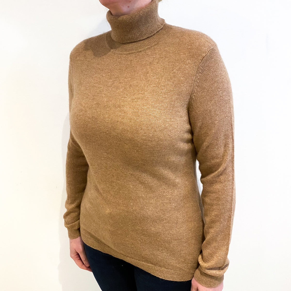 Butterscotch Brown Cashmere Polo Neck Jumper Large