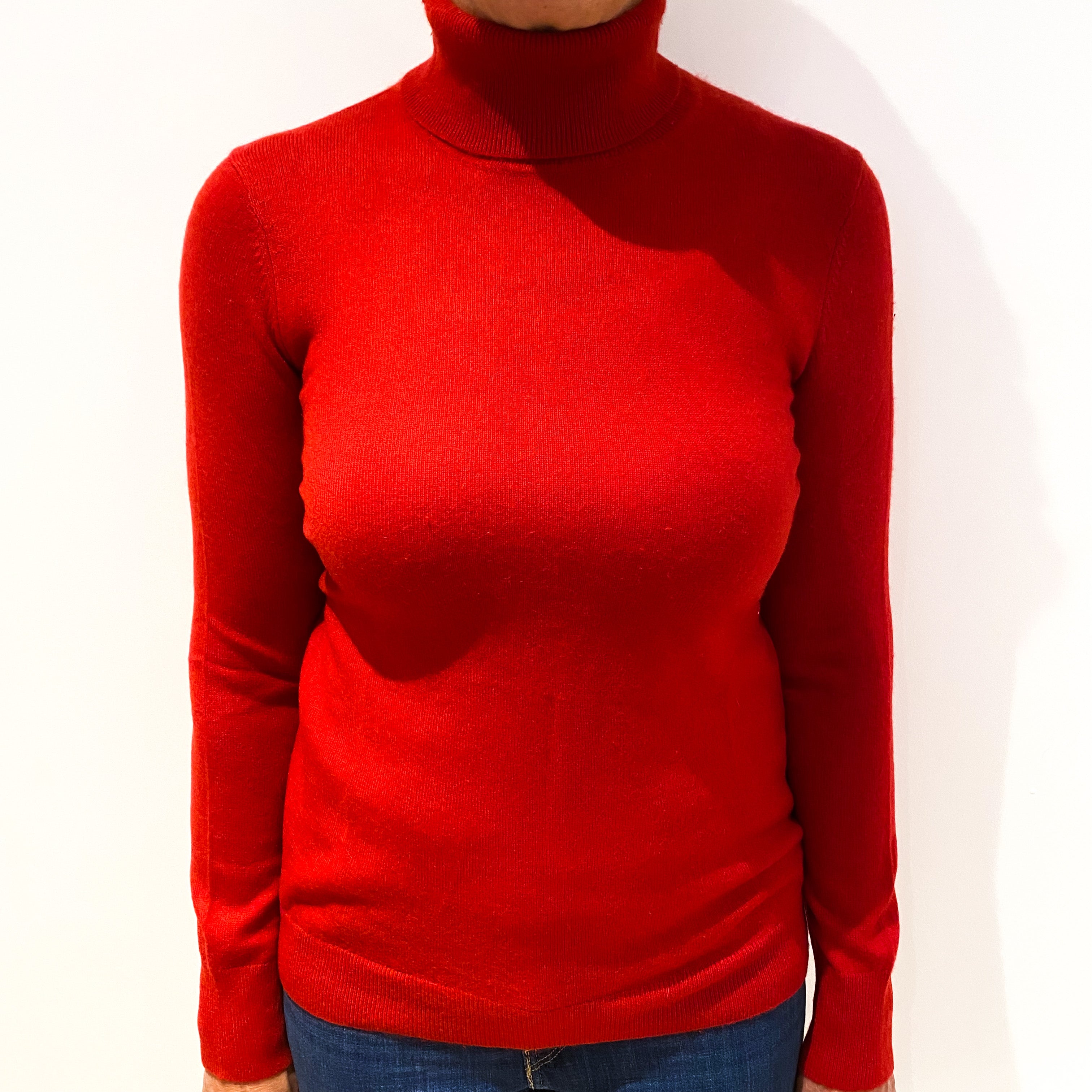 Post Box Red Cashmere Polo Neck Jumper Medium