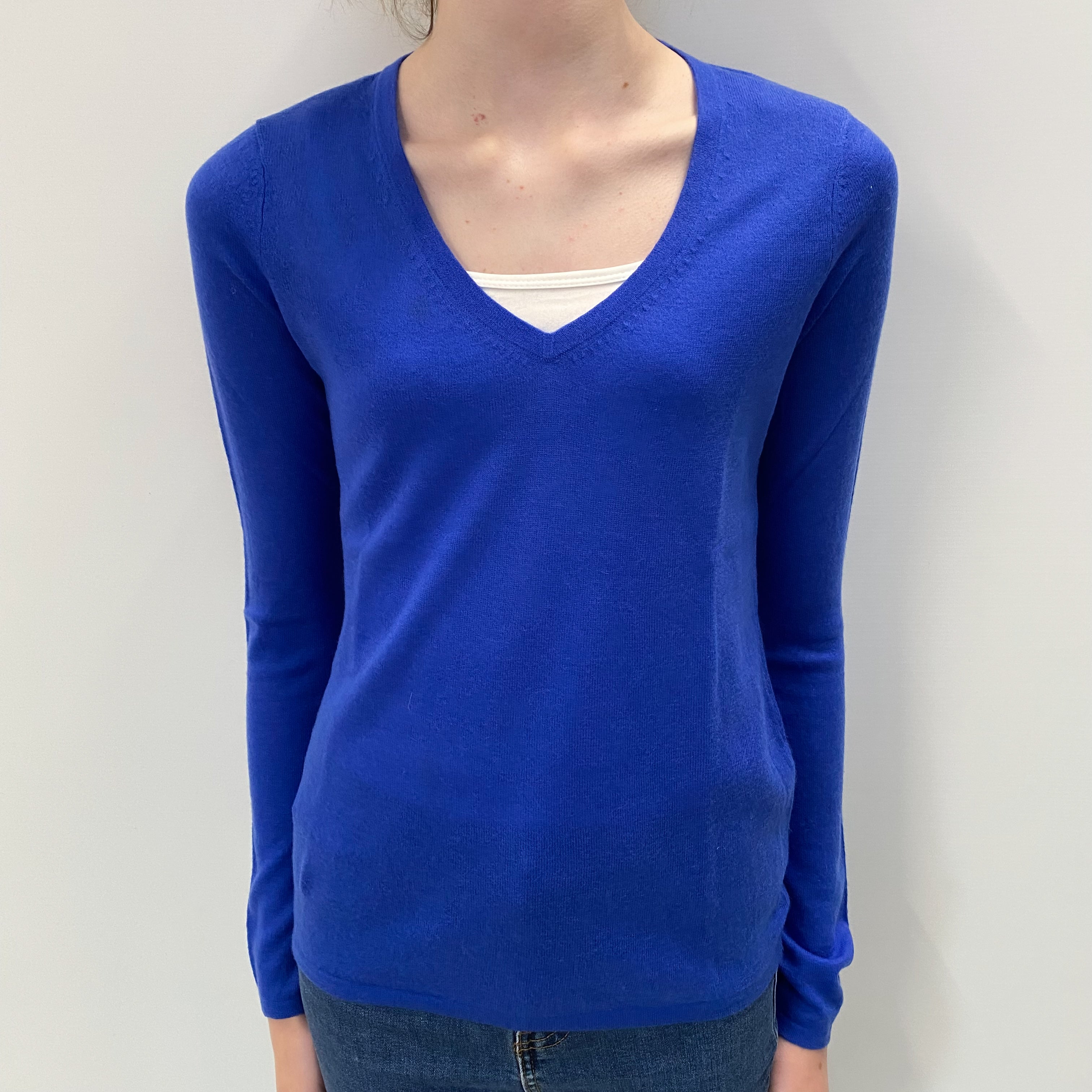 Cobalt Blue Cashmere V Neck Jumper Extra Small