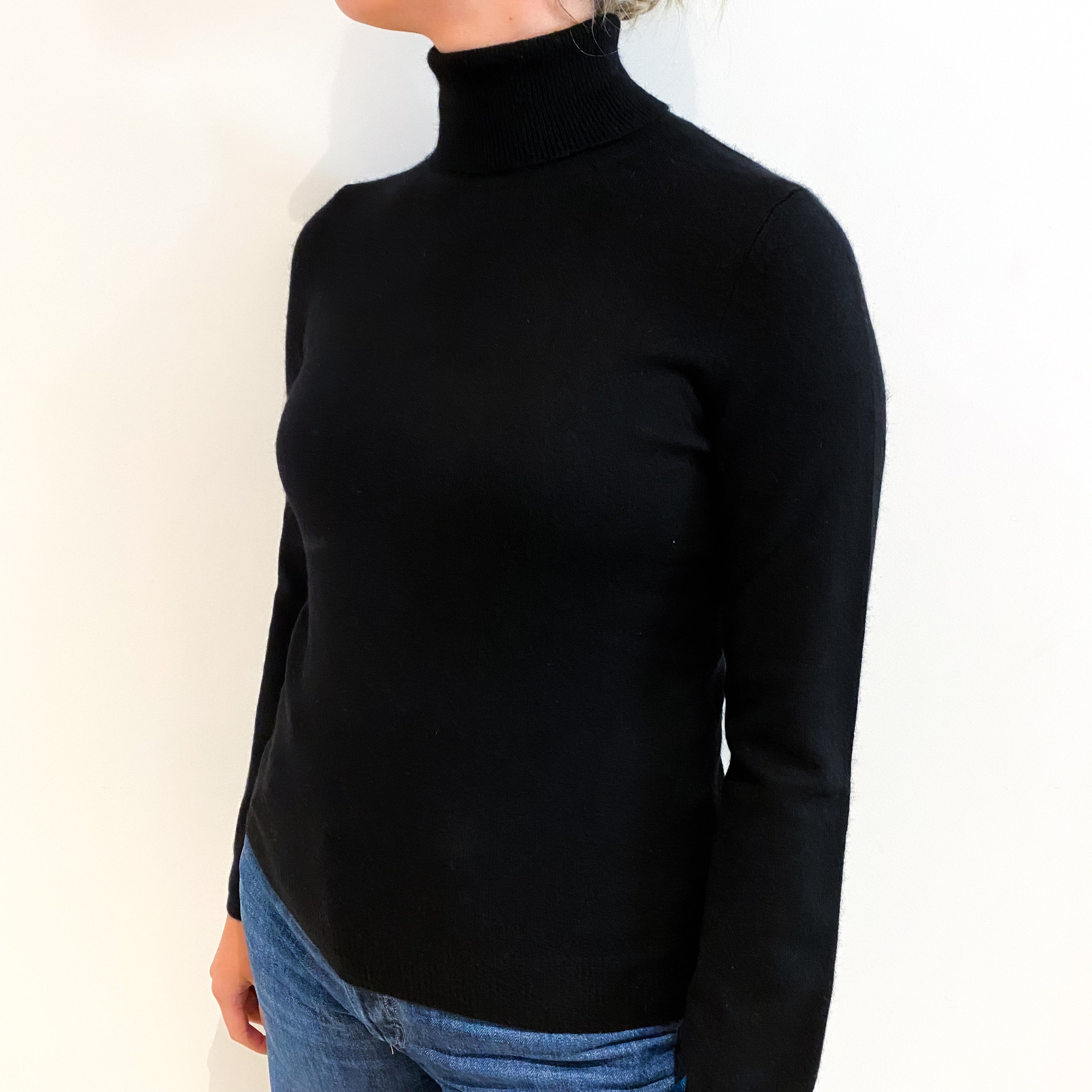 Black Cashmere Polo Neck Jumper Small