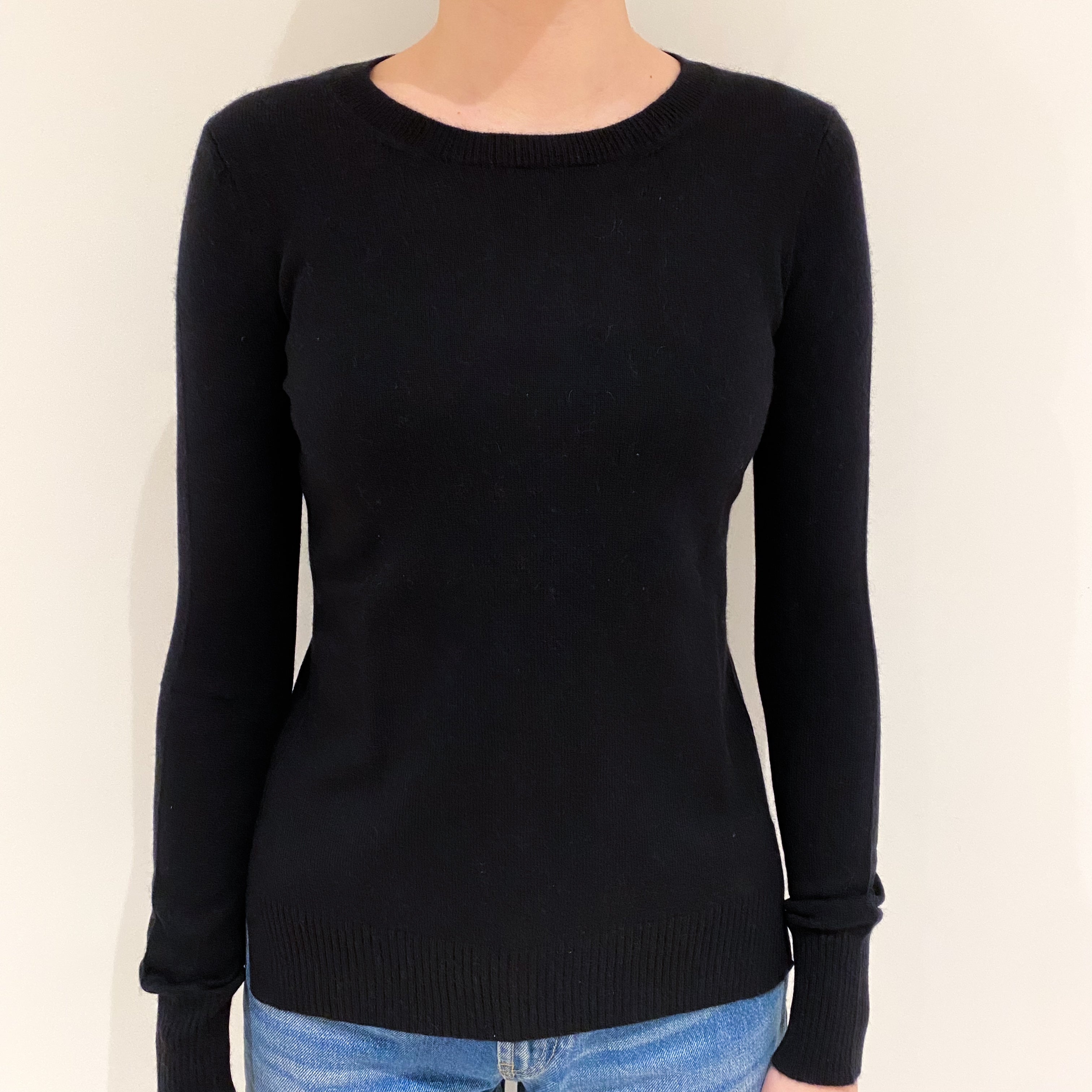 Black Rib Back Cashmere Crew Neck Jumper Extra Small