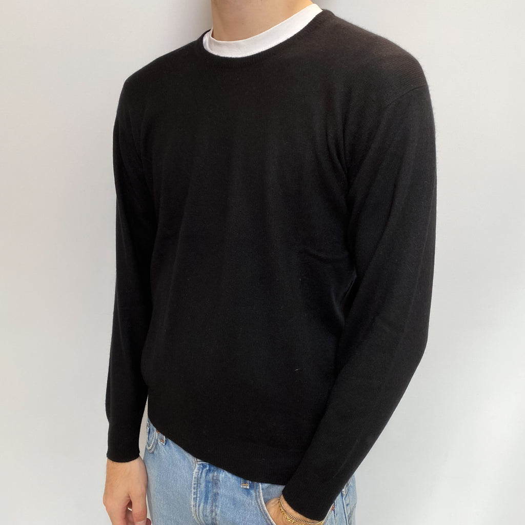 Men's Black Cashmere Crew Neck Jumper Medium