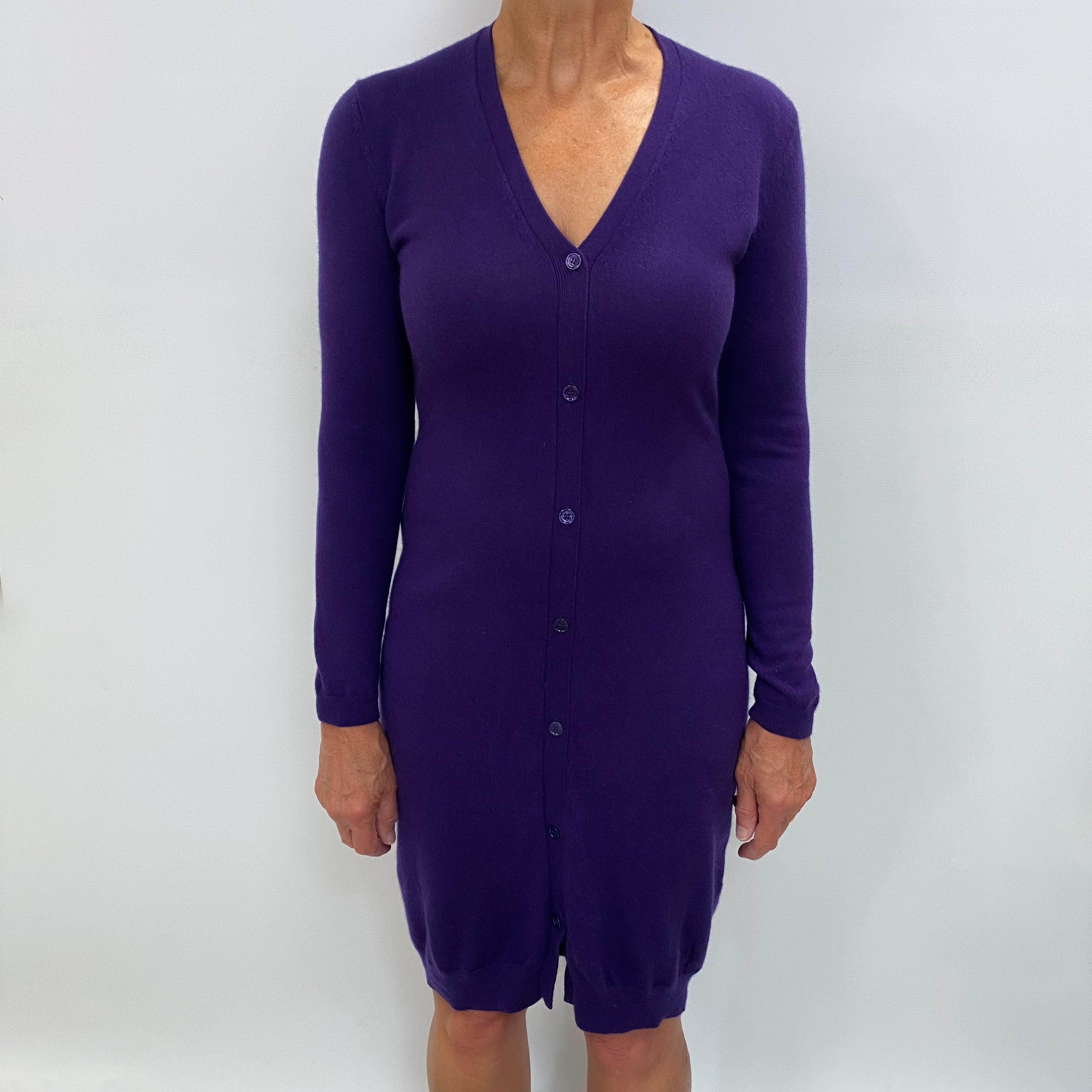 Eric Bompard Deep Purple Cashmere V Neck Longline Cardigan Medium