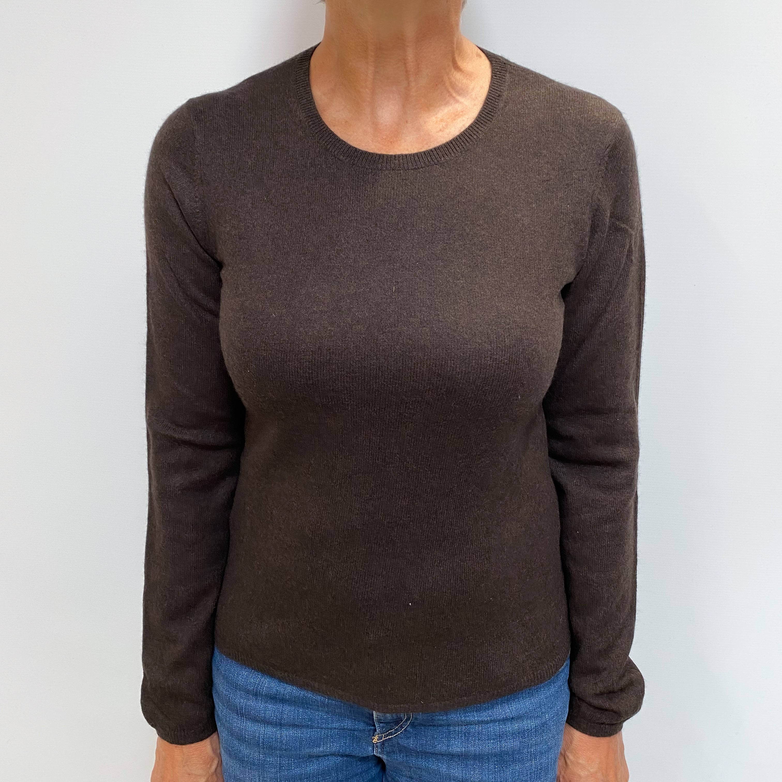 Dark Chocolate Brown Cashmere Crew Neck Jumper Medium