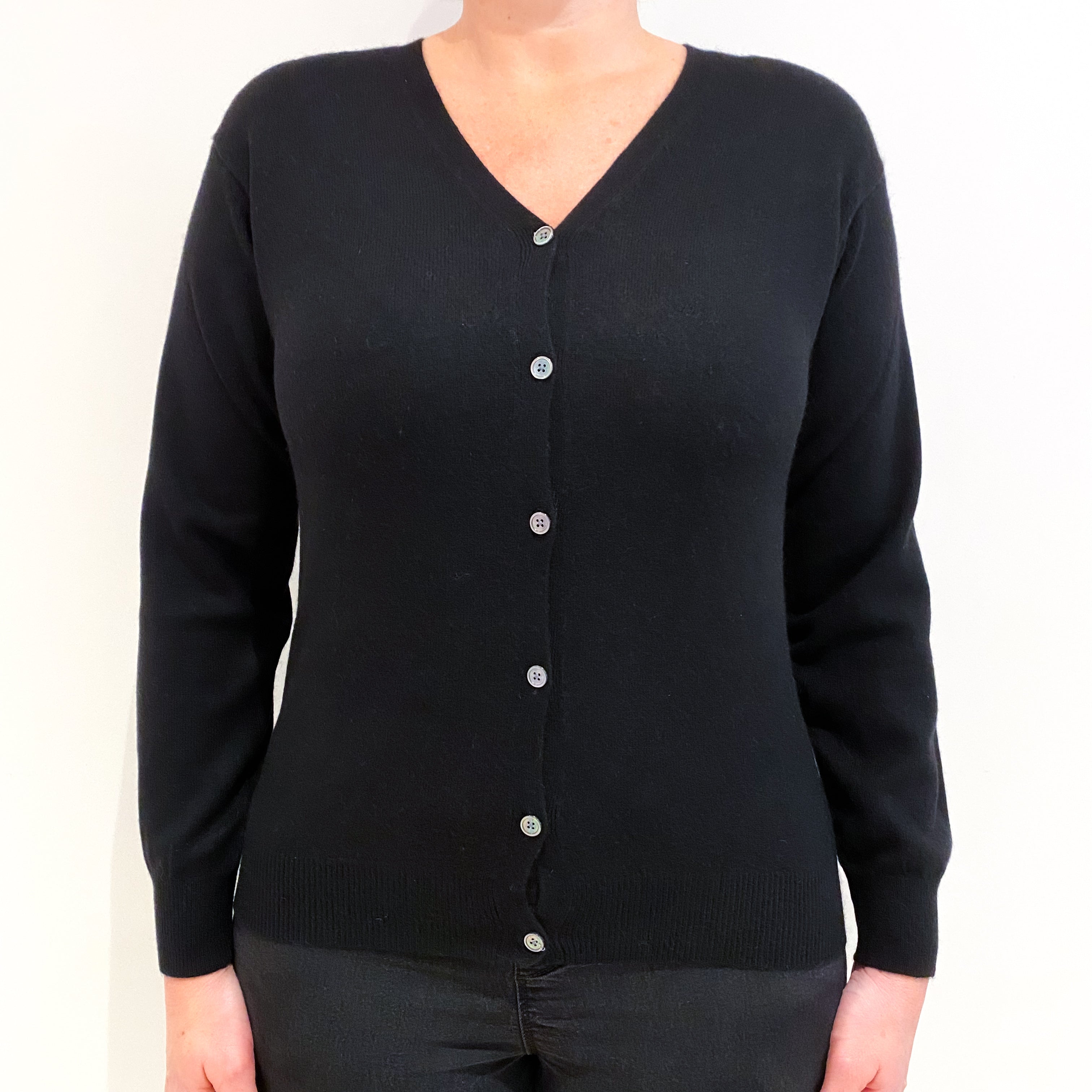 Black Cashmere V-Neck Cardigan Large