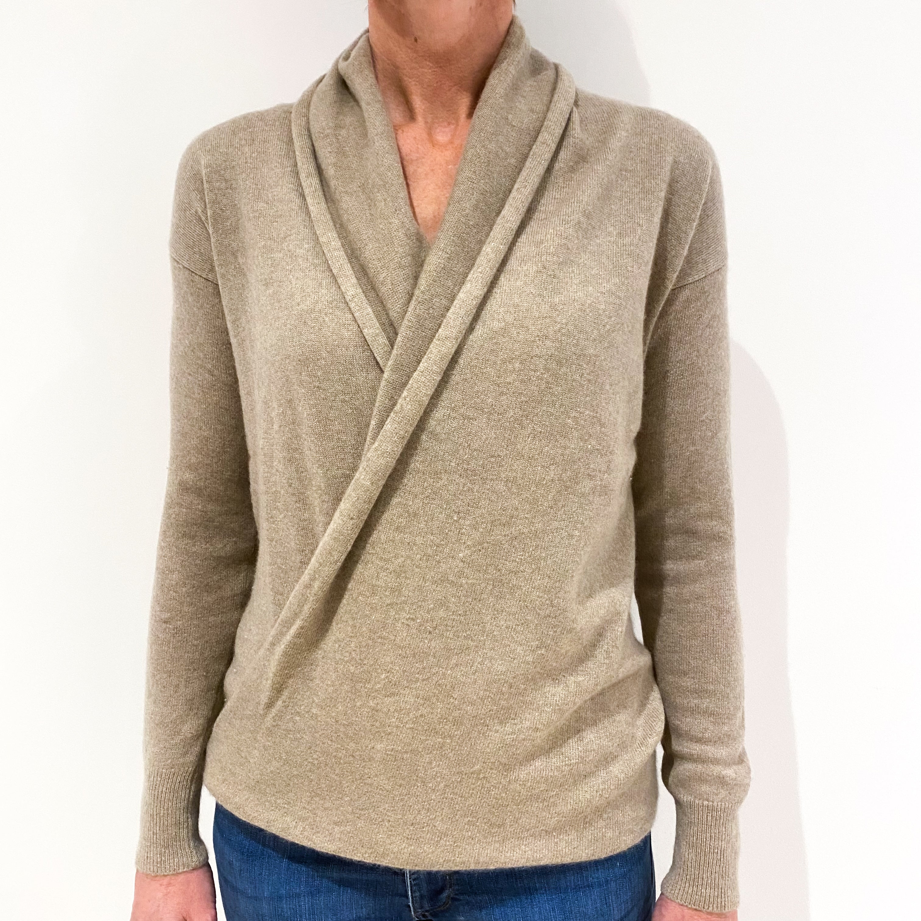 Fawn Brown Cashmere V-Neck Jumper Small