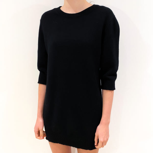 Black Cashmere Dress with Half Sleeves Extra Small