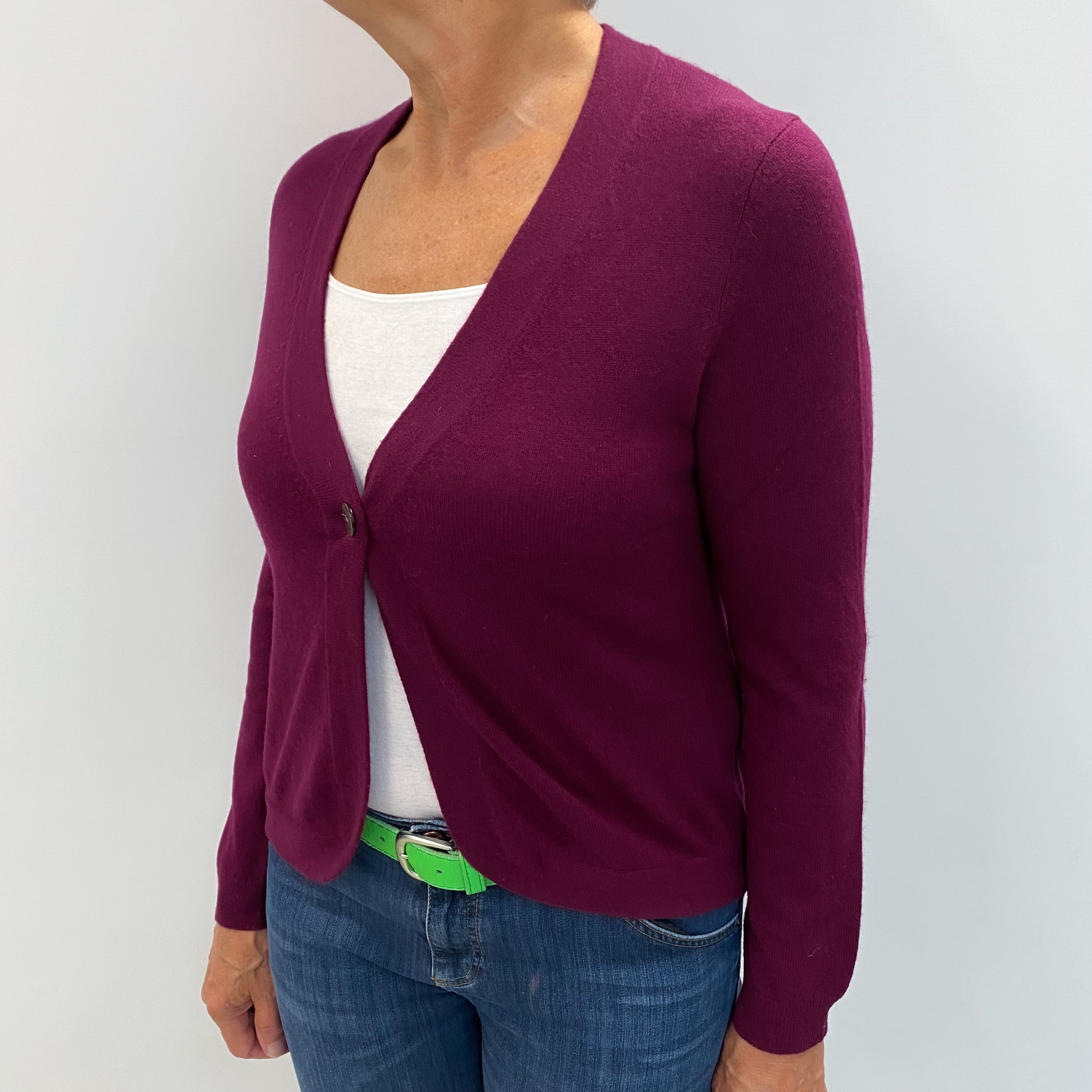 Plum Purple Cashmere V Neck Cardigan Medium