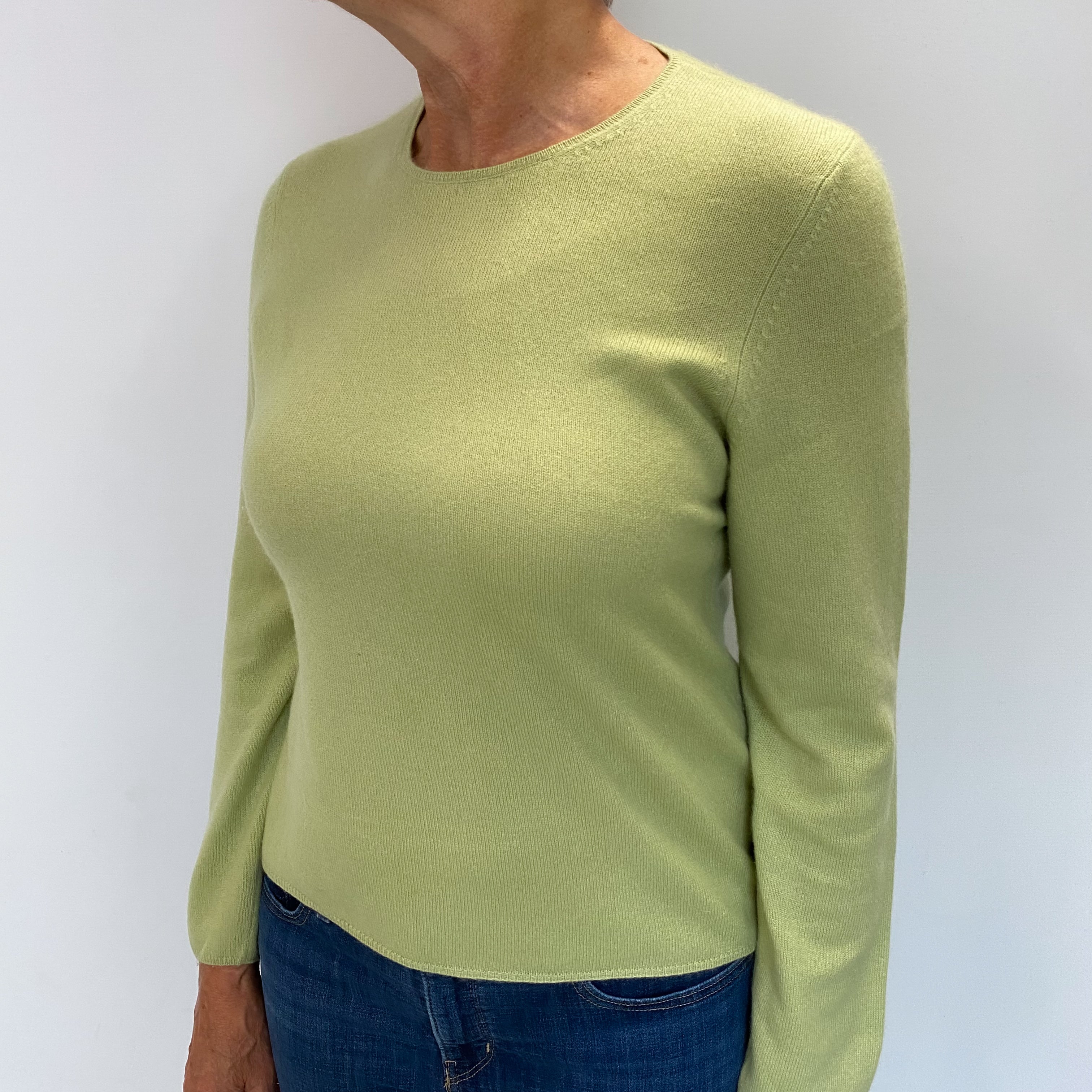 Pistachio Green Cashmere Crew Neck Jumper Medium