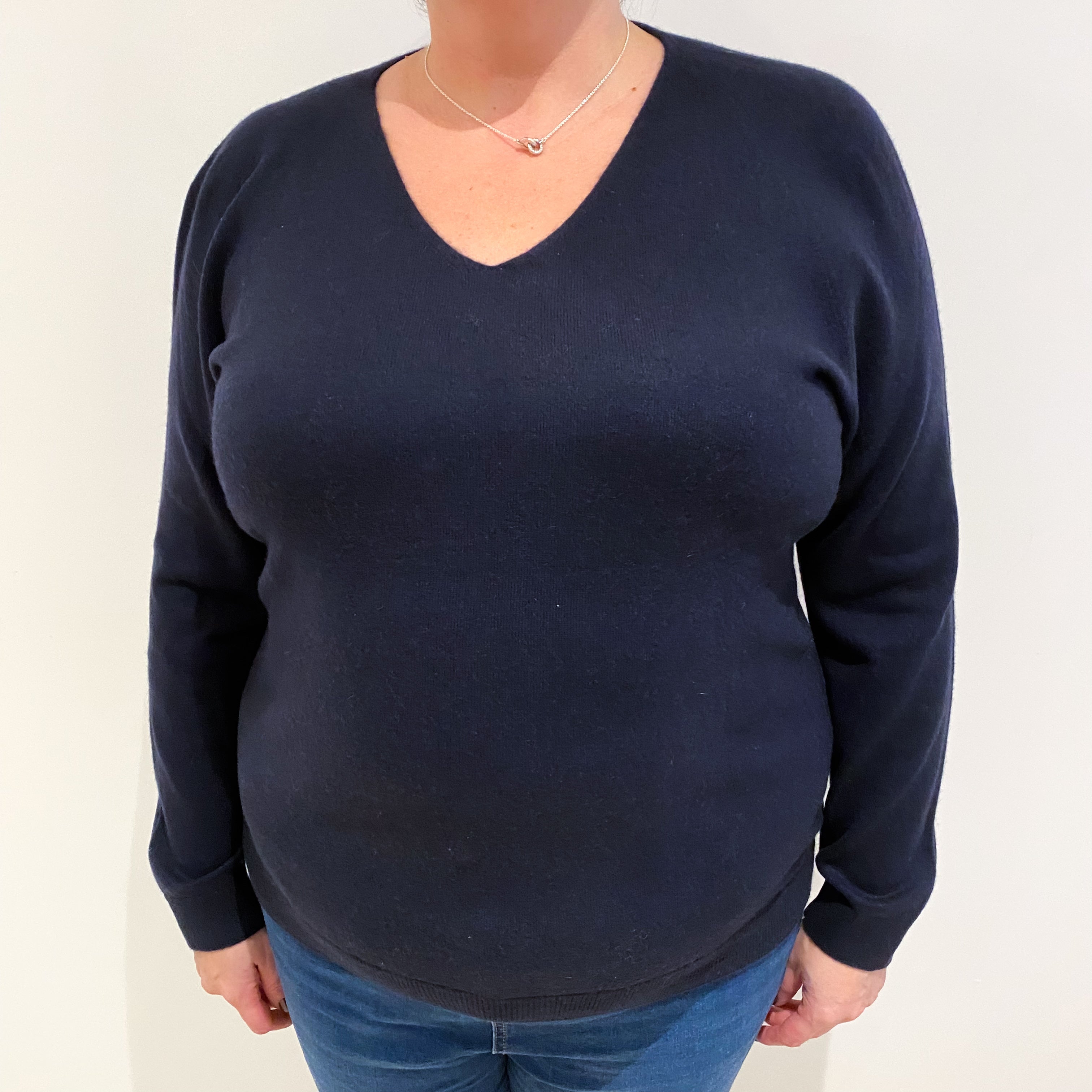 Dark Navy Cashmere V Neck Jumper Extra Large