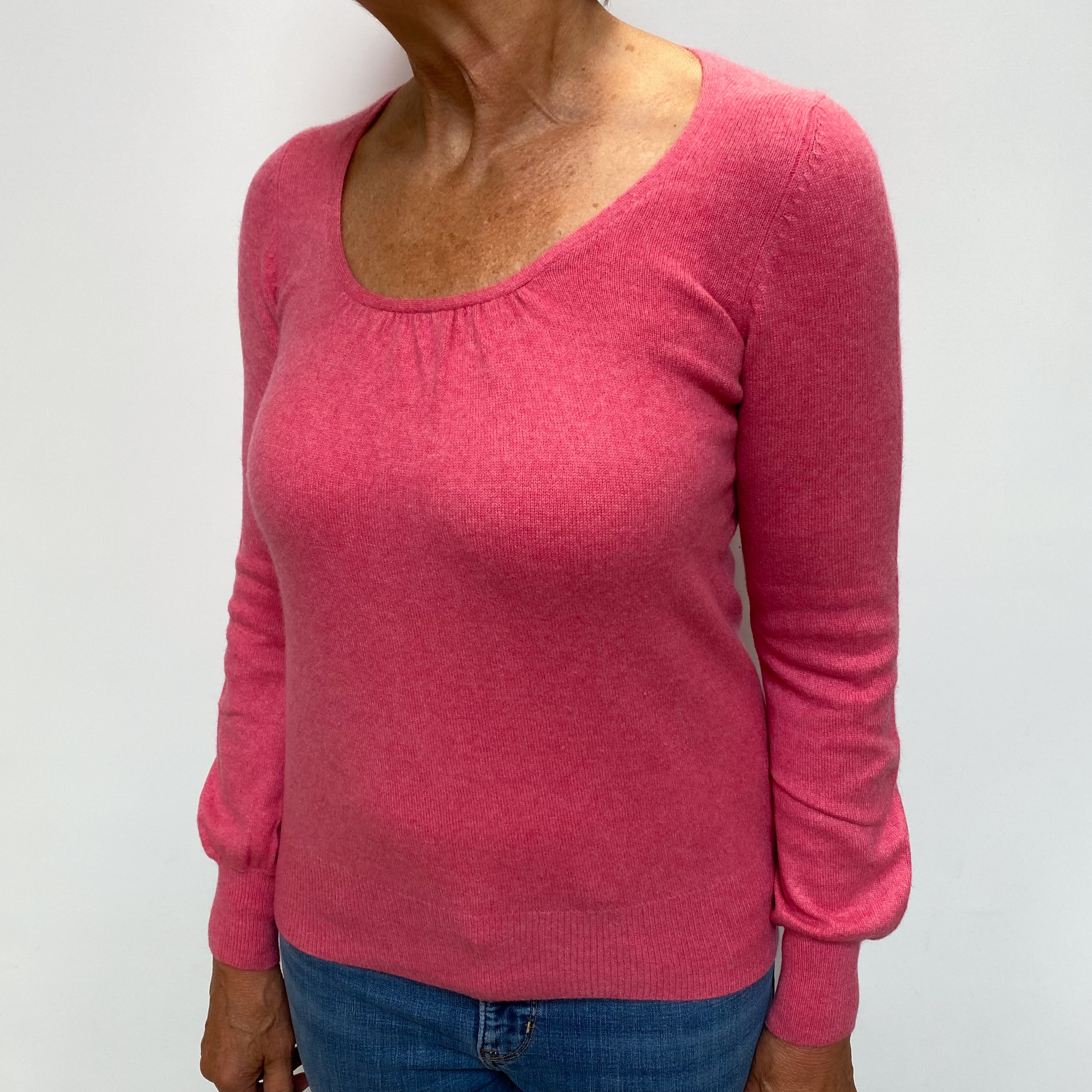 Loganberry Pink Cashmere Ruched Scoop Neck Jumper Medium