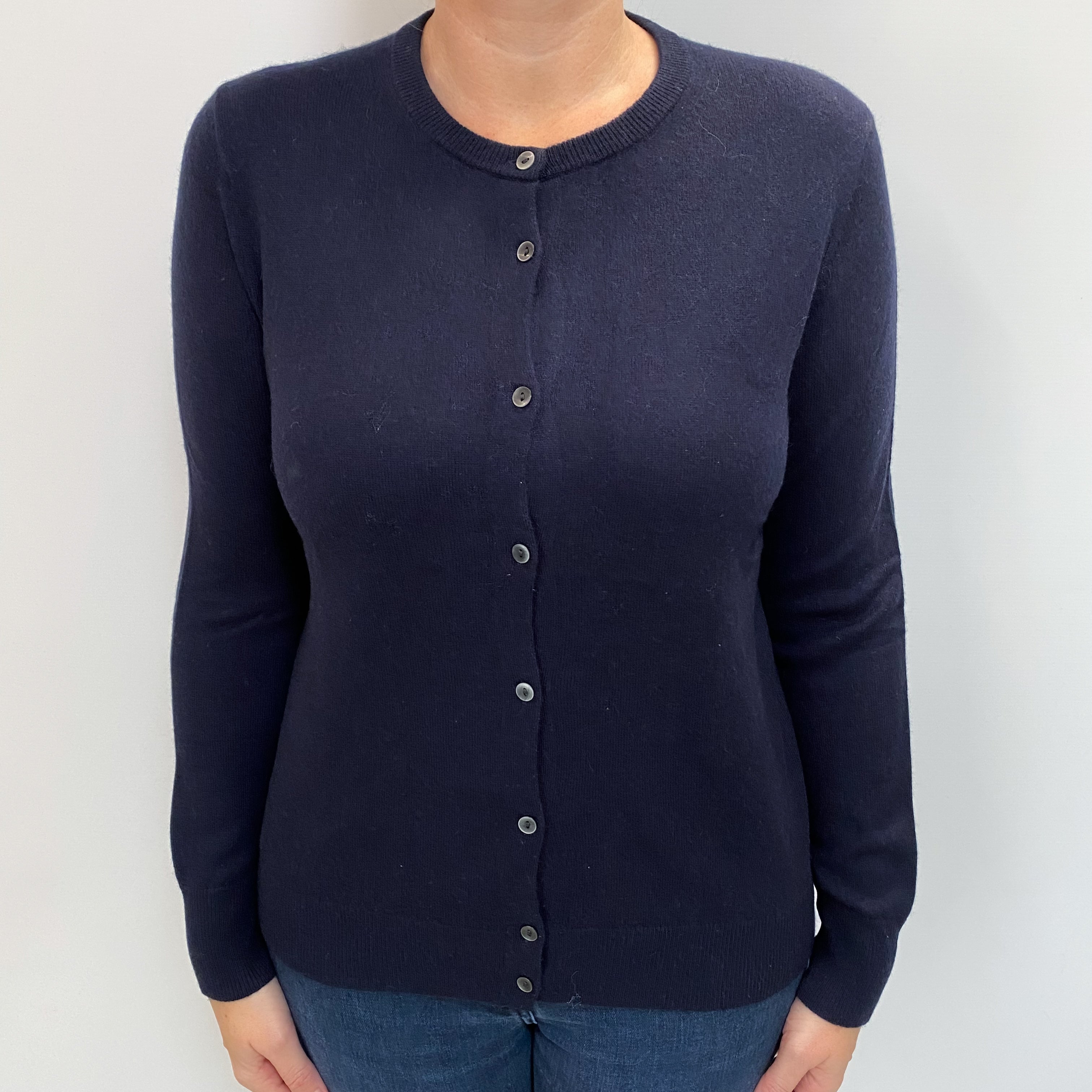 Navy Blue Cashmere Crew Cardigan Large