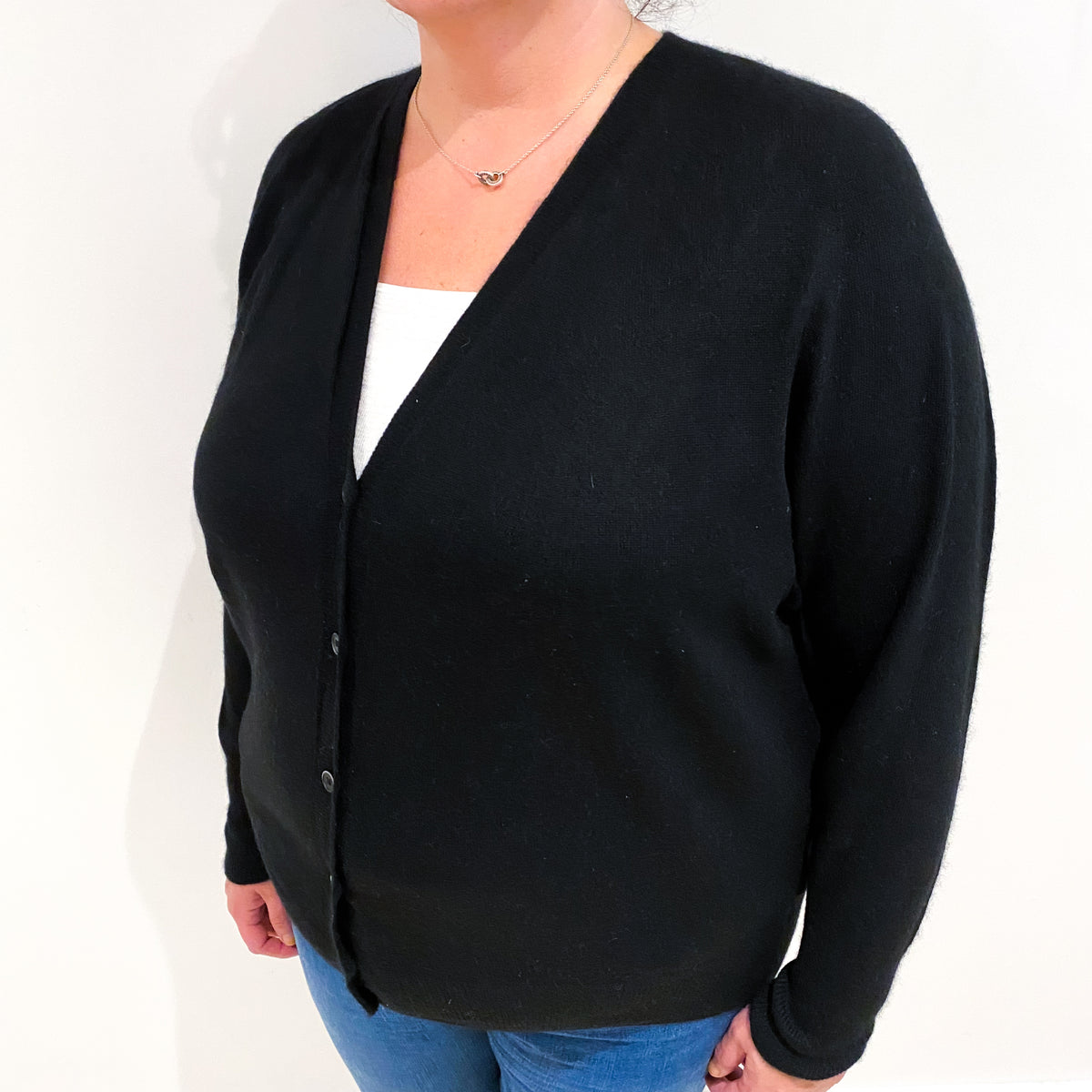 Black Cashmere Batwing V Neck Cardigan 3XL