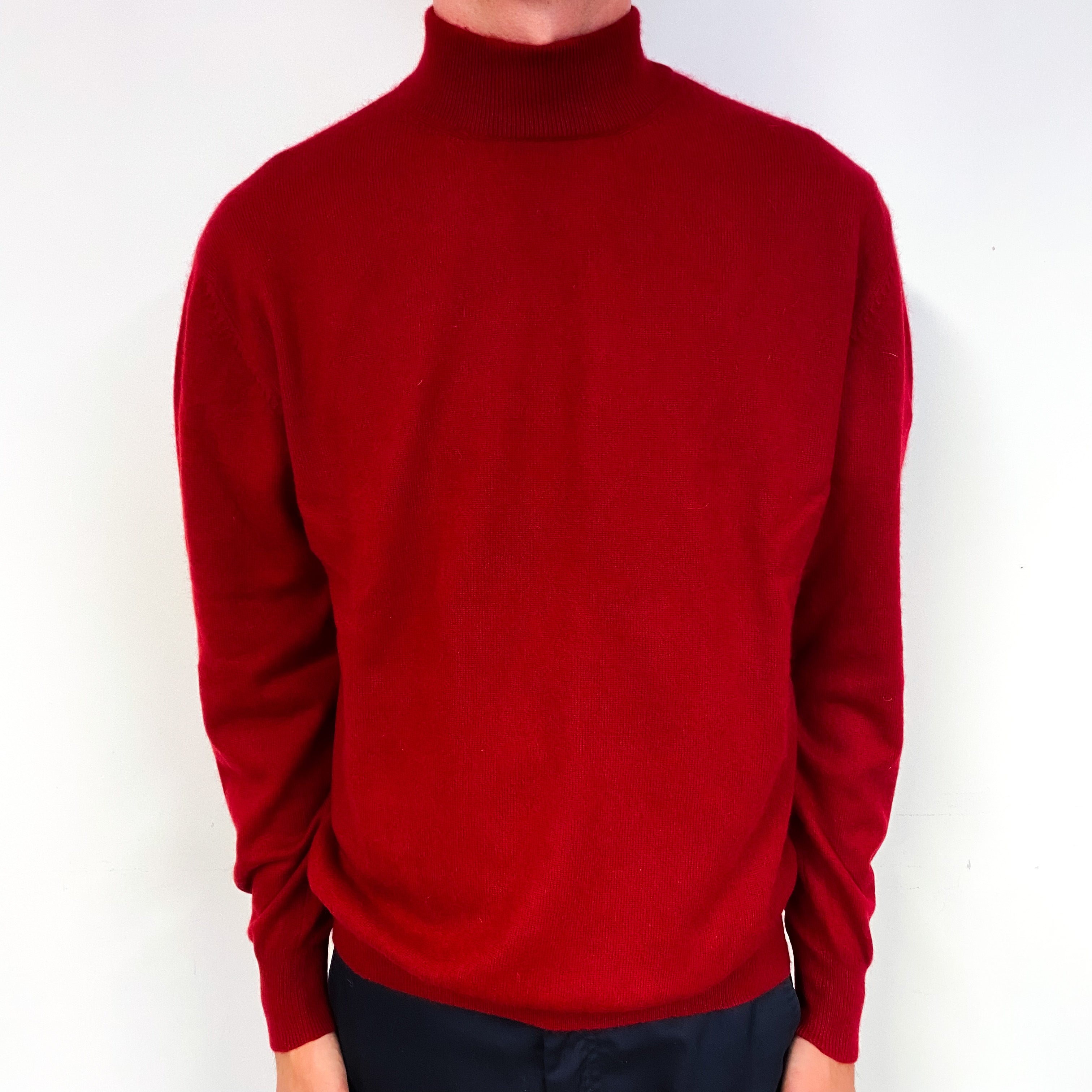 Men's Scarlett Red Cashmere Polo Neck Jumper Small