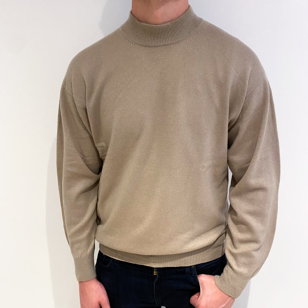 Men's Fawn Beige Cashmere Turtle Neck Jumper XL