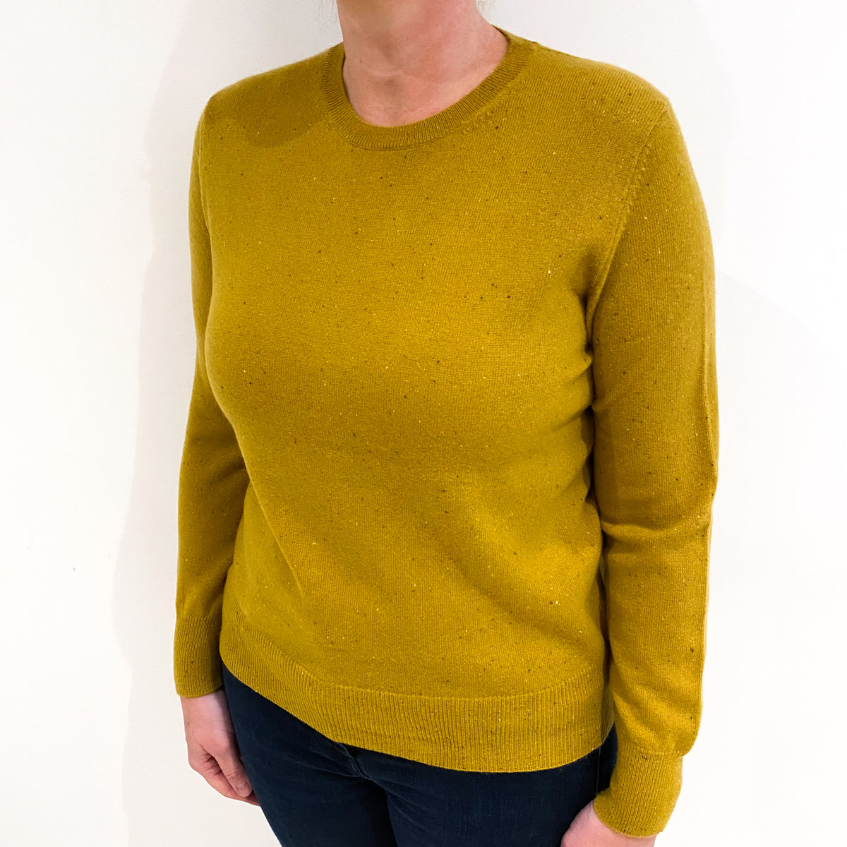 Mustard Yellow Flecked Cashmere Crew Neck Jumper Large
