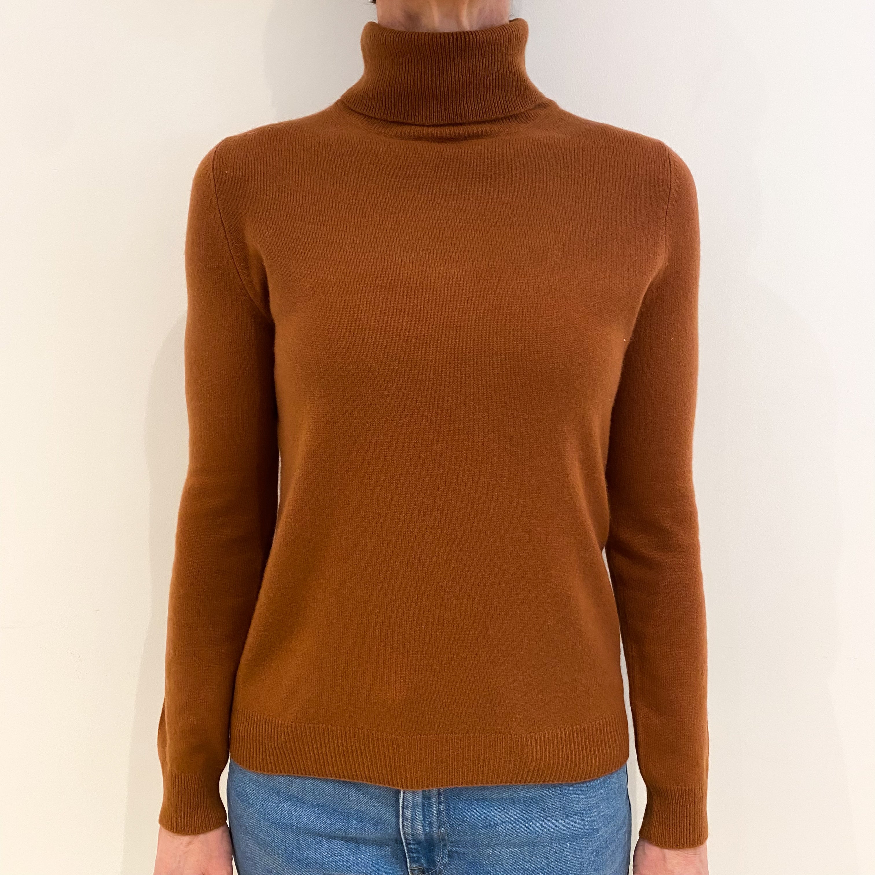 Rust Brown Cashmere Polo Neck Jumper Small