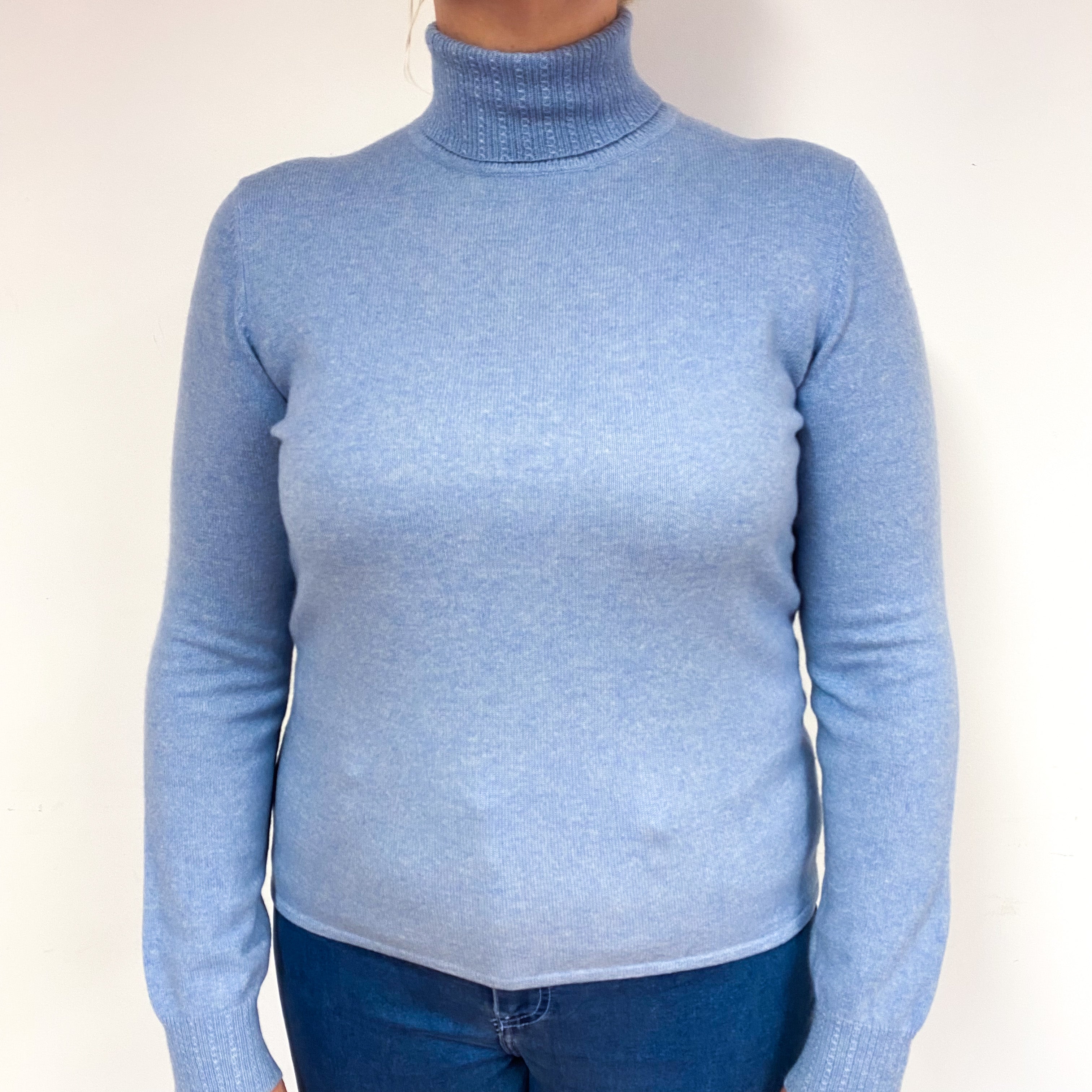 Sky Blue Cashmere Polo Neck Jumper Large