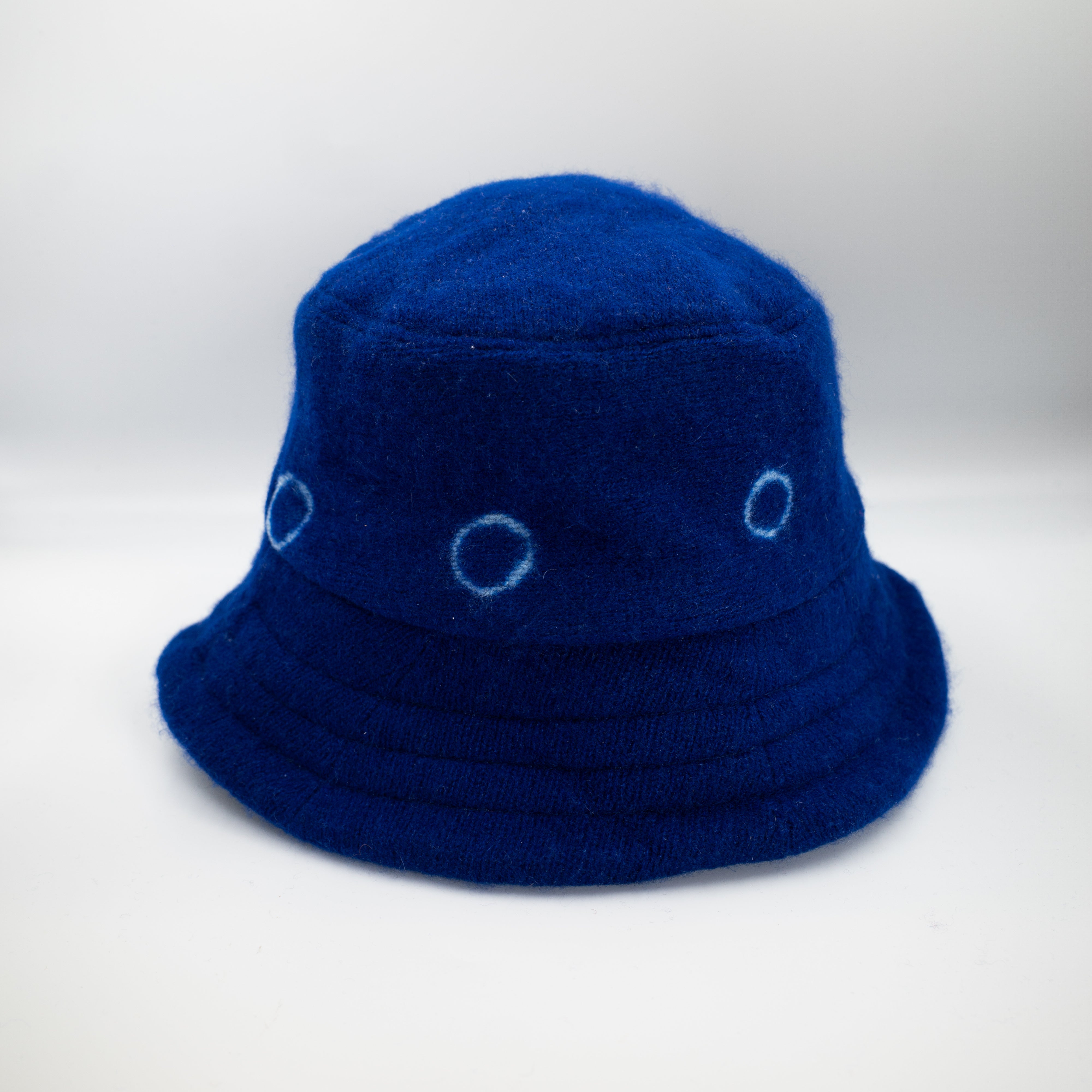 Navy Blue Patterned Reversible Cashmere Bucket Hat Large