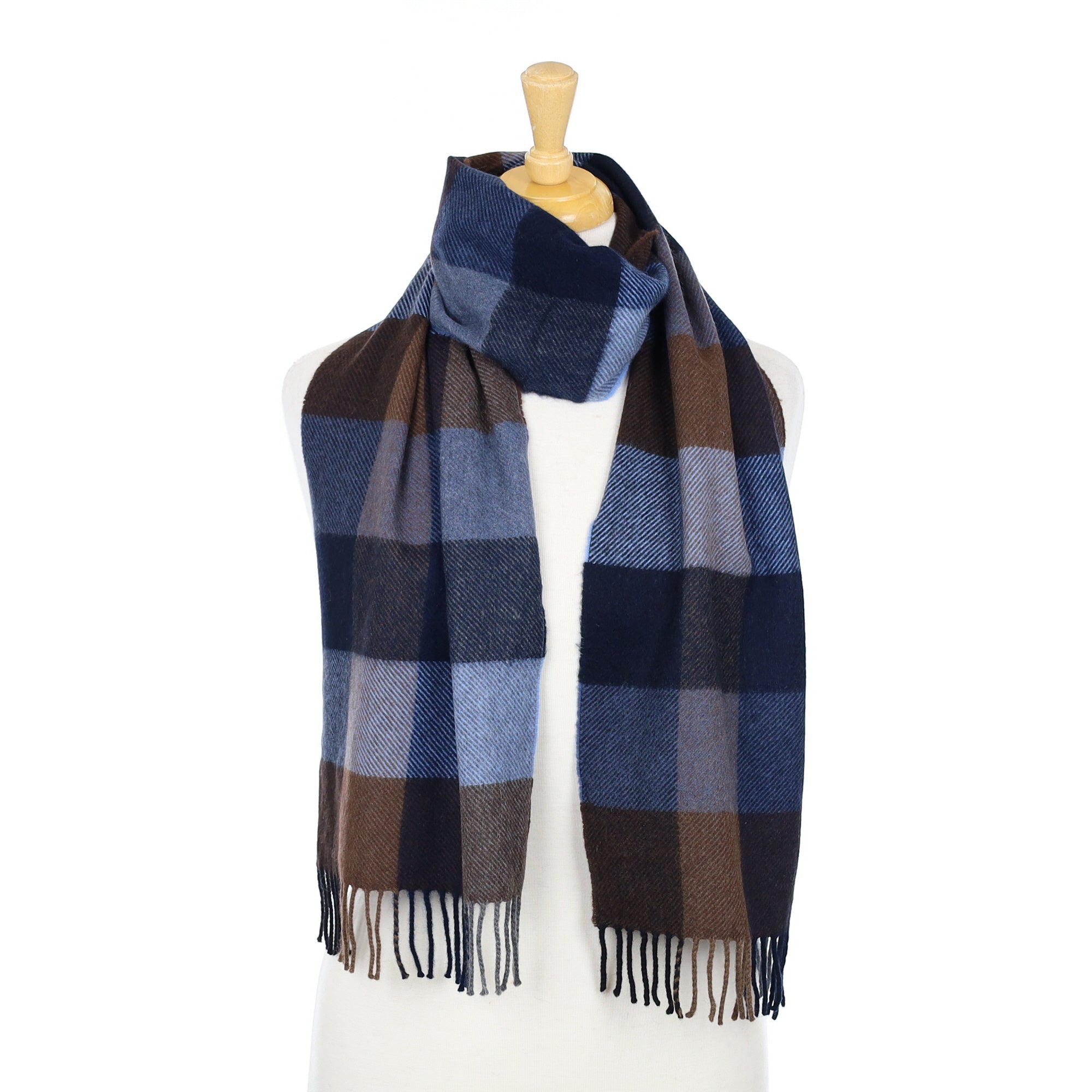 Blue & Brown Check Cashmere Woven Scarf