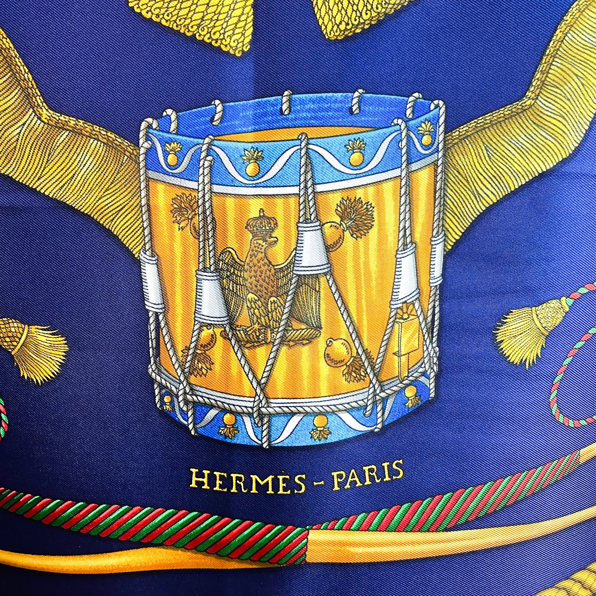 Immaculate Boxed Hermes Les Tambours Vintage Silk Scarf