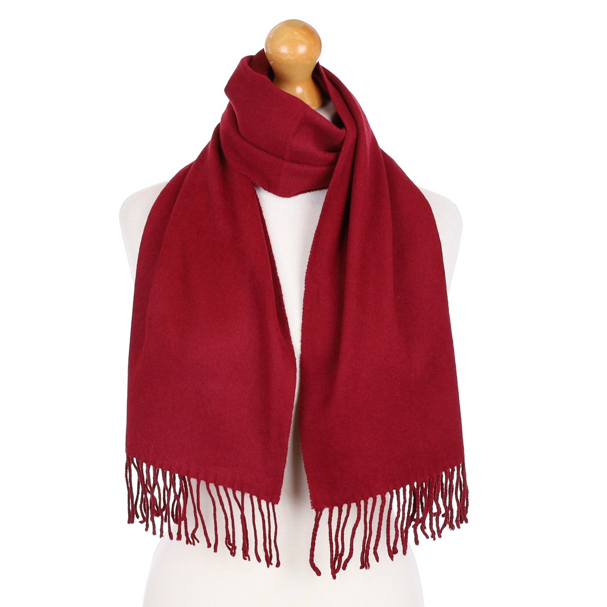 Garnet Red Cashmere Tasselled Woven Scarf