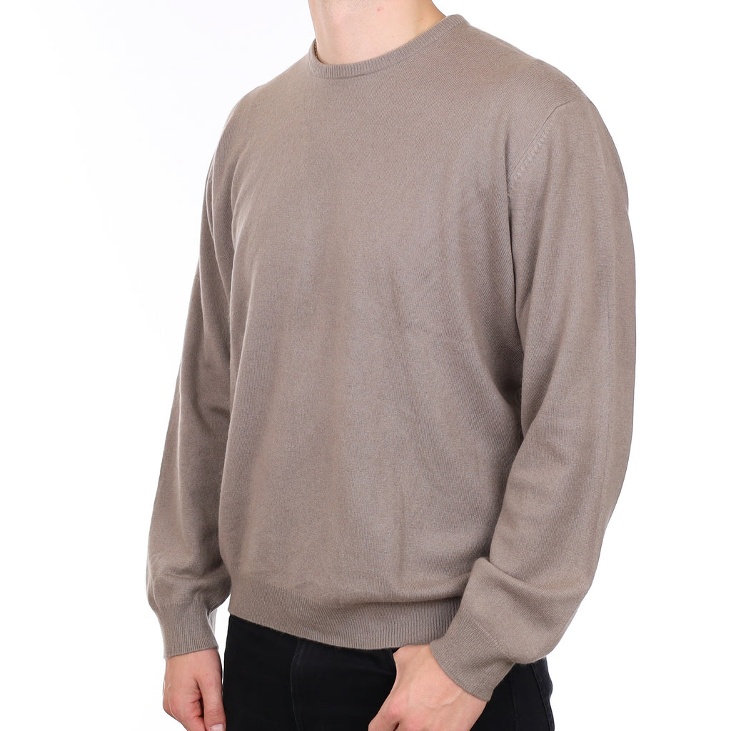 Men’s Fossil Brown Cashmere Crew Neck Jumper XXL