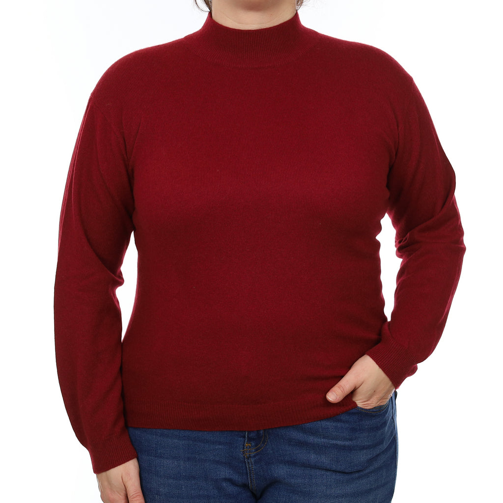 Burgundy Red Cashmere Turtle Neck Jumper Large