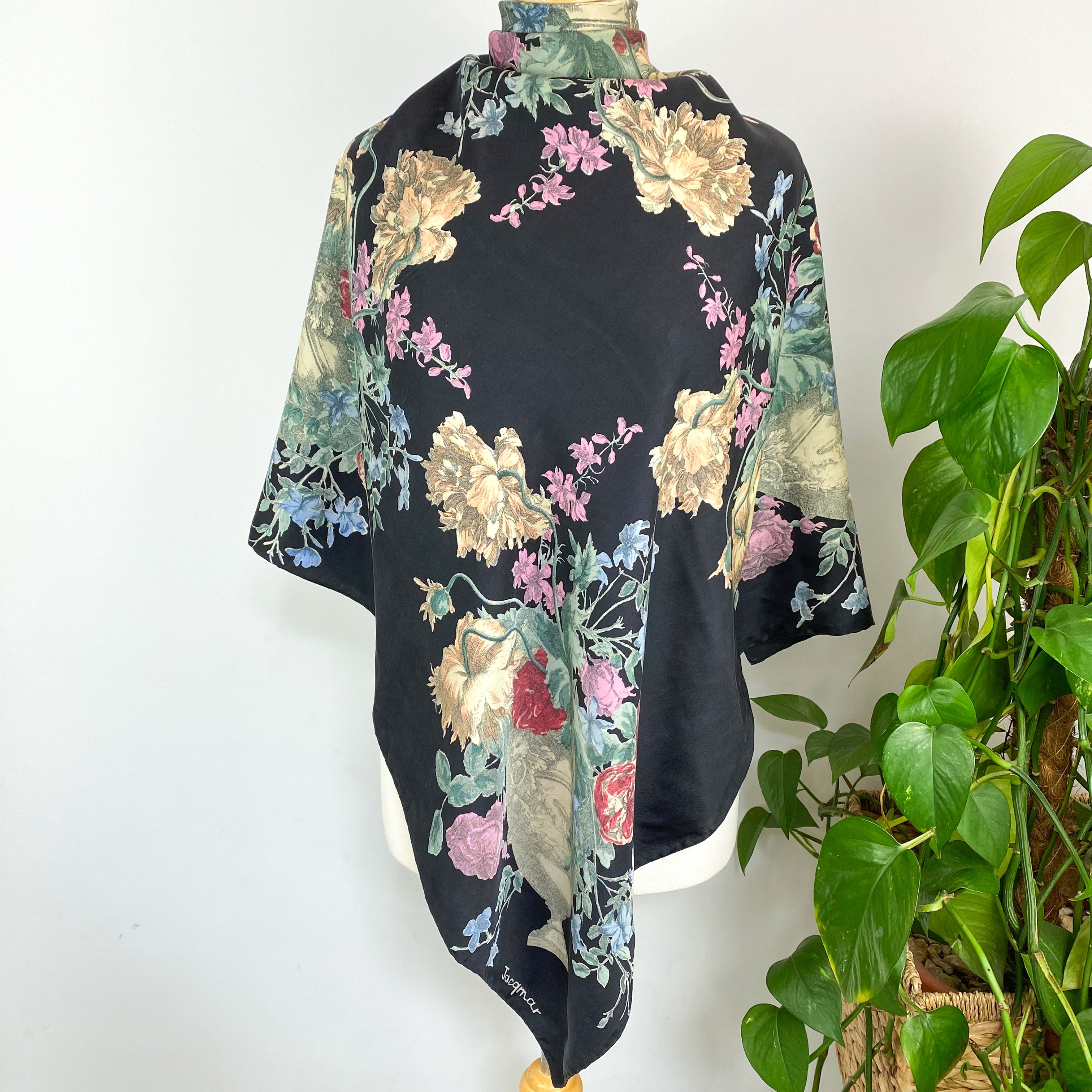 1970s Jacqmar Floral Vintage Silk Scarf