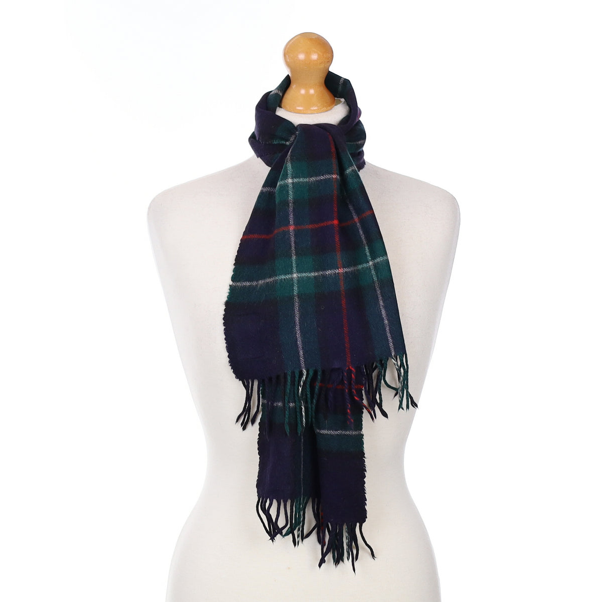 Navy and Green Plaid Cashmere Woven Scarf