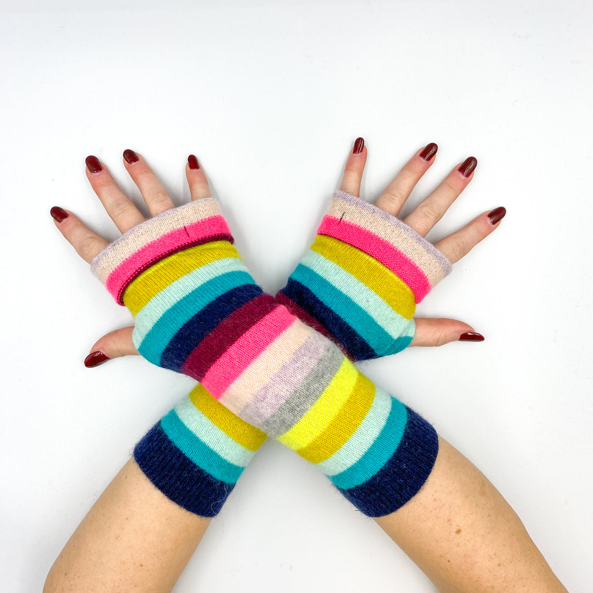 Multicolour Striped Fingerless Gloves