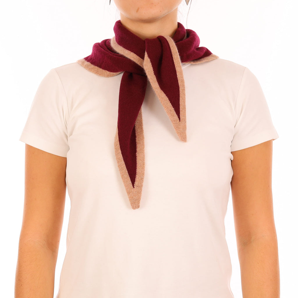 Brand New Wine Red and Caramel Recycled Cashmere Triangle Scarf