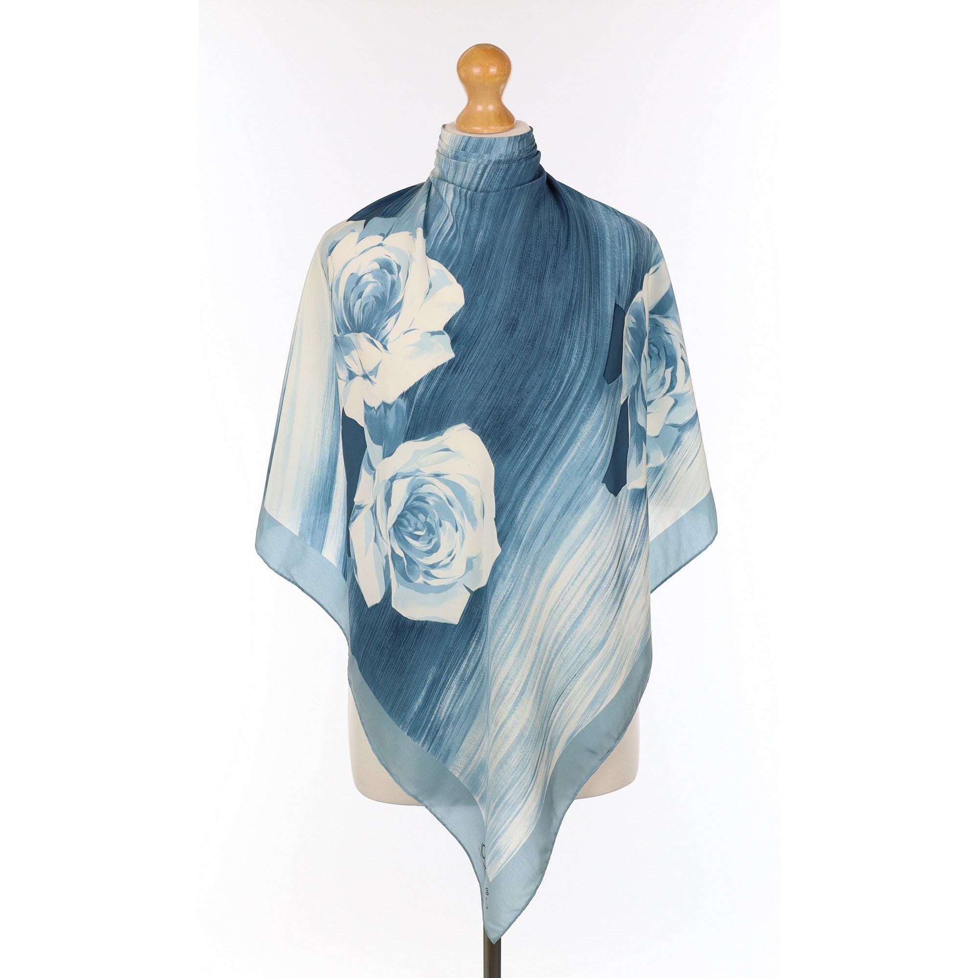 Ostinelli Artistic Blue Roses Vintage Silk Scarf