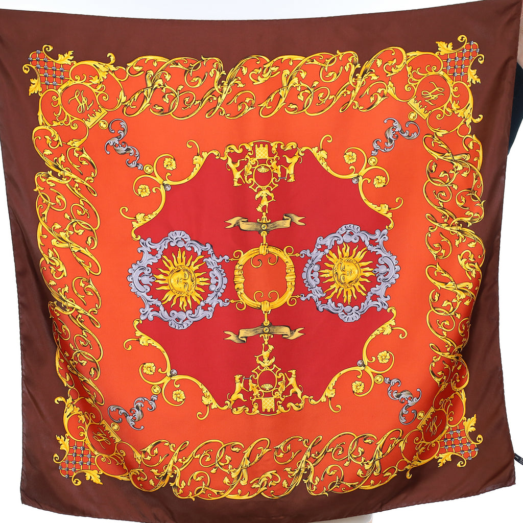 Karl Largerfeld Baroque Red And Gold Vintage Silk Scarf