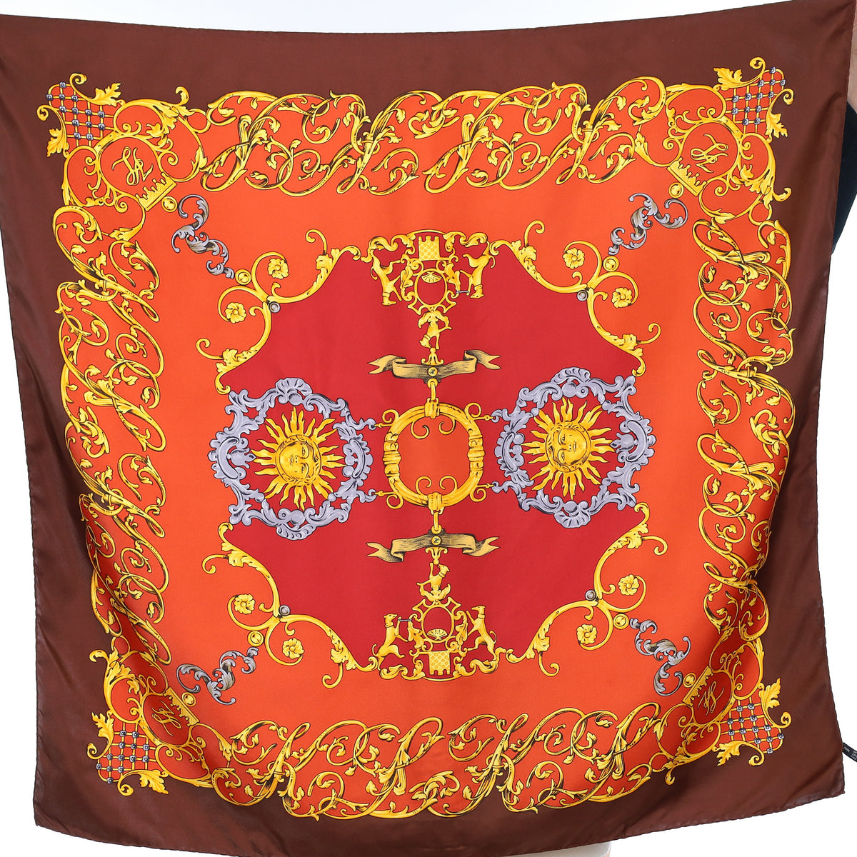 Karl Largerfeld Baroque Red And Gold Vintage Silk Scarf
