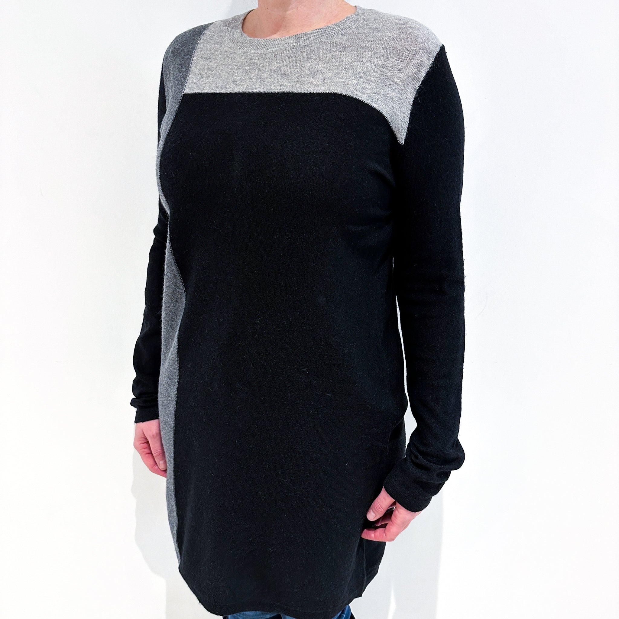 Black Grey Colour Block Cashmere Dress Large