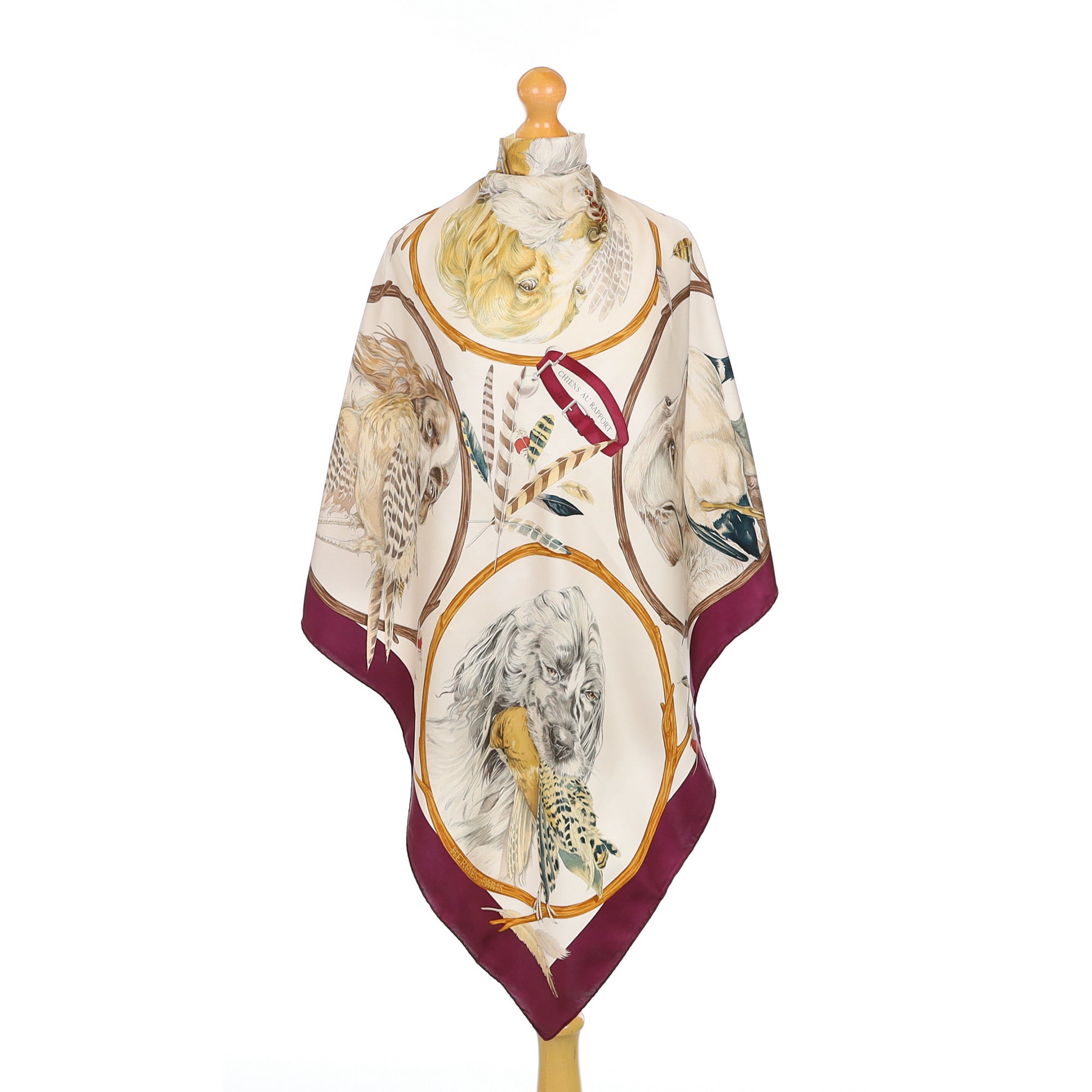Hermès Chiens au Rapport Vintage Silk Scarf