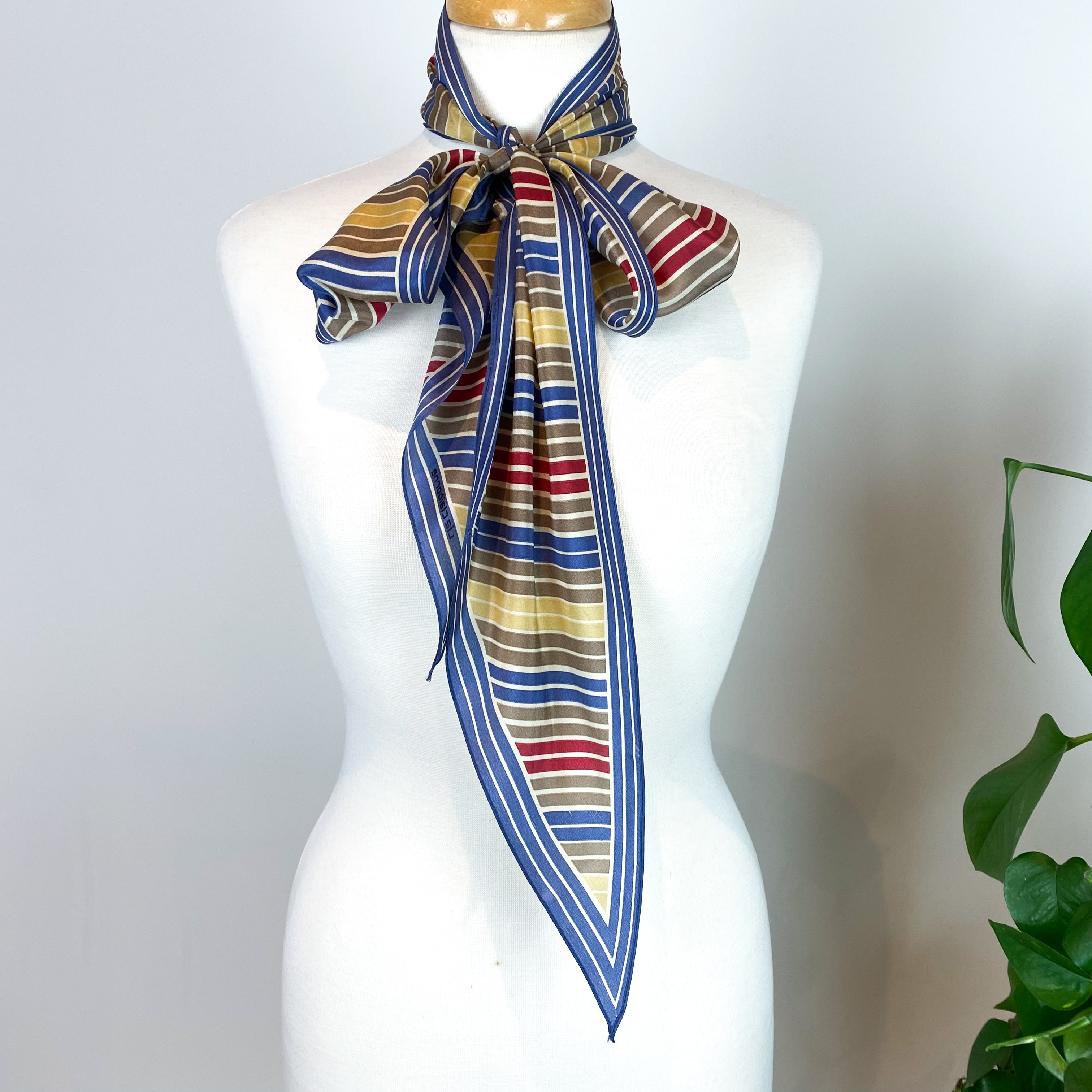 Long Pussy Bow Striped Vintage Silk Scarf