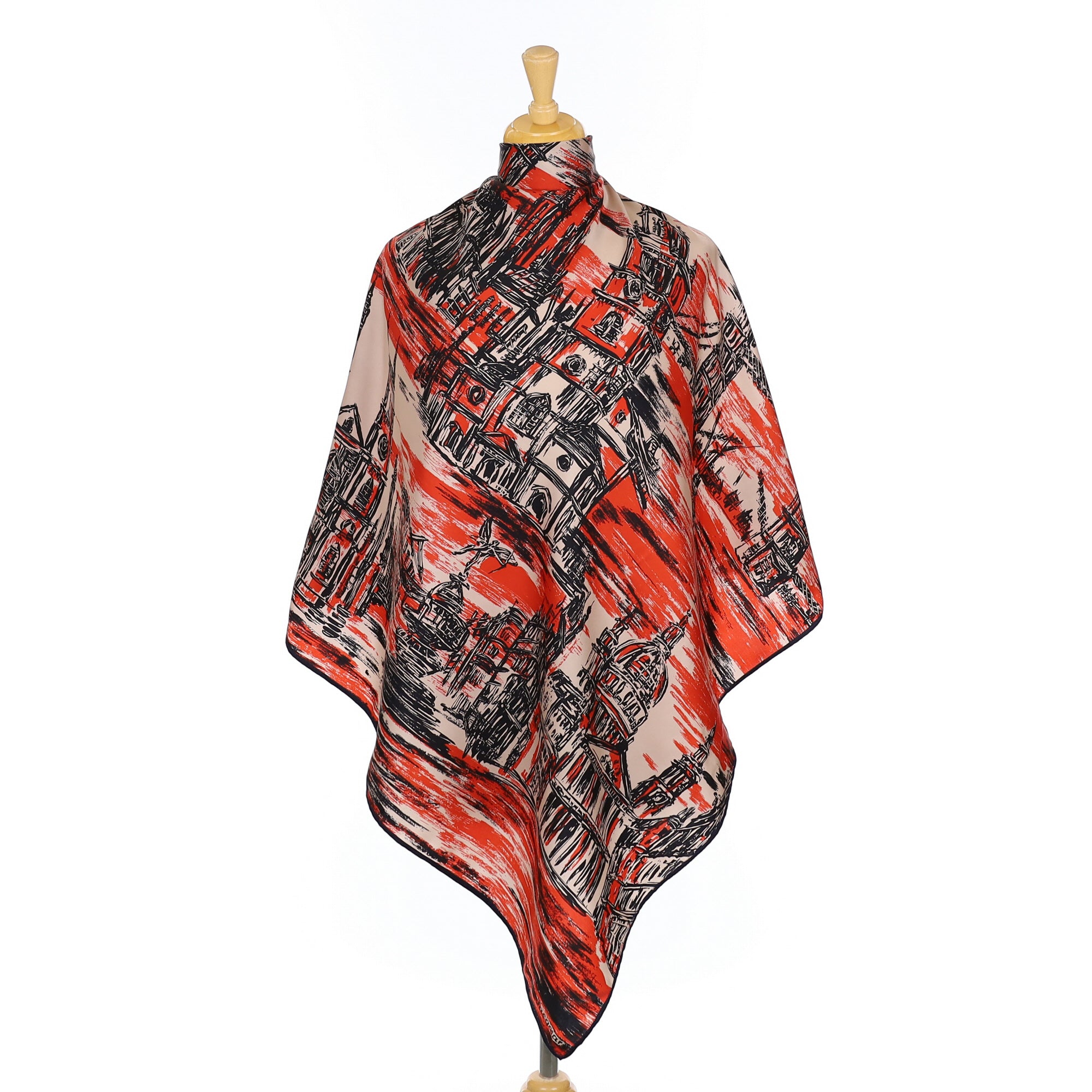 Jacqmar Red and Black Architecture Vintage Silk Scarf