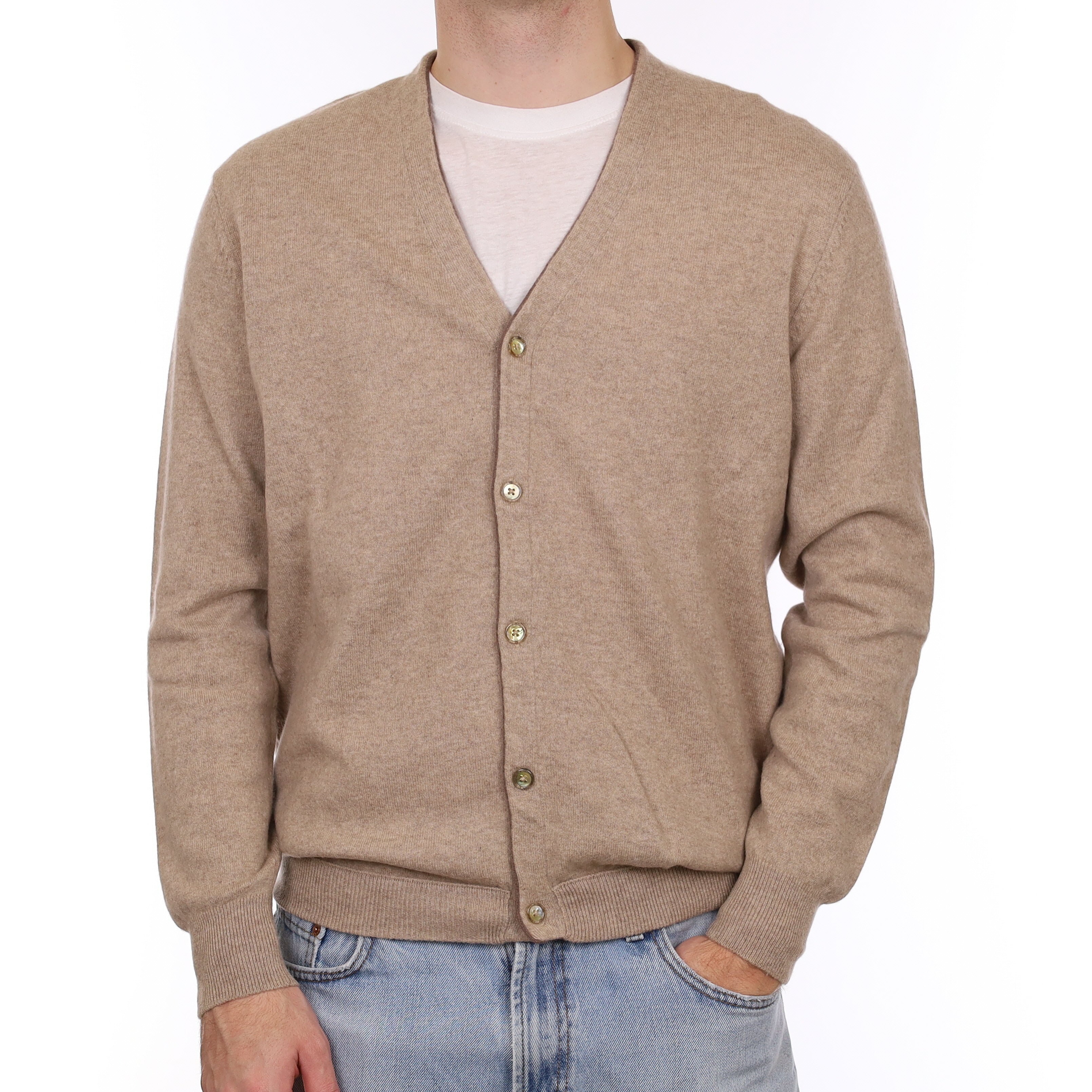 Men's Fawn Cashmere V Neck Cardigan Large