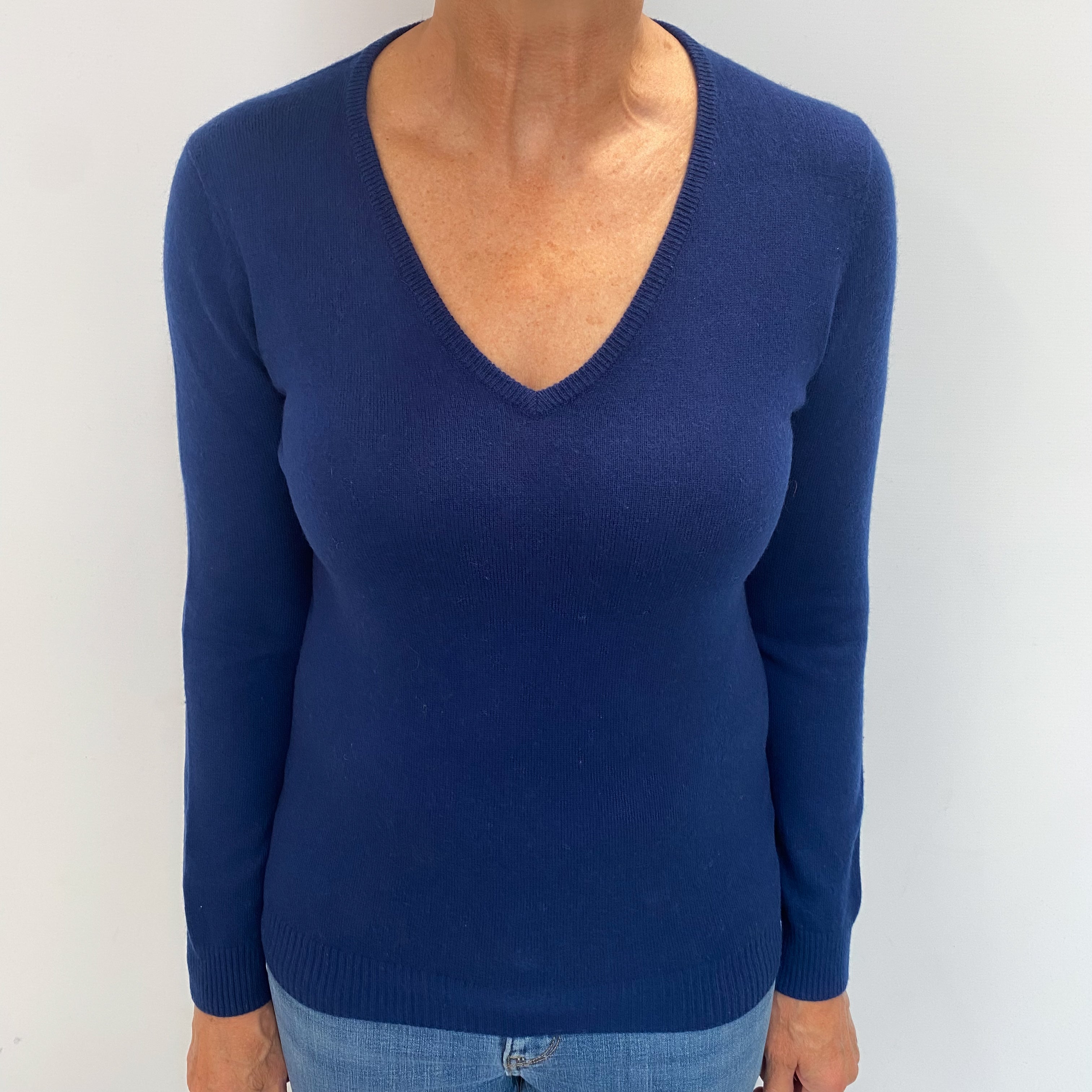 French Navy Cashmere V Neck Jumper Medium
