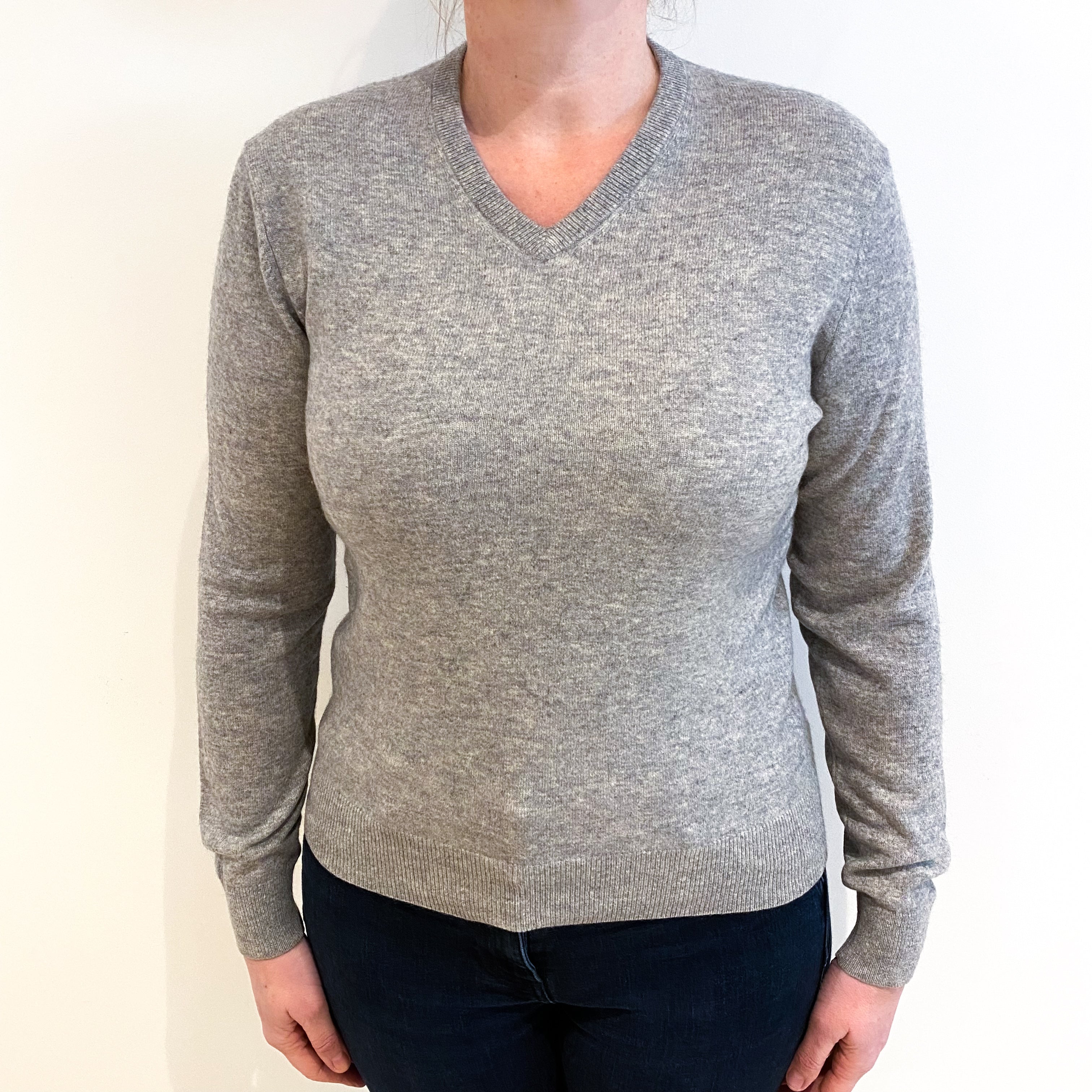 Smoke Grey Cashmere V Neck Jumper Large