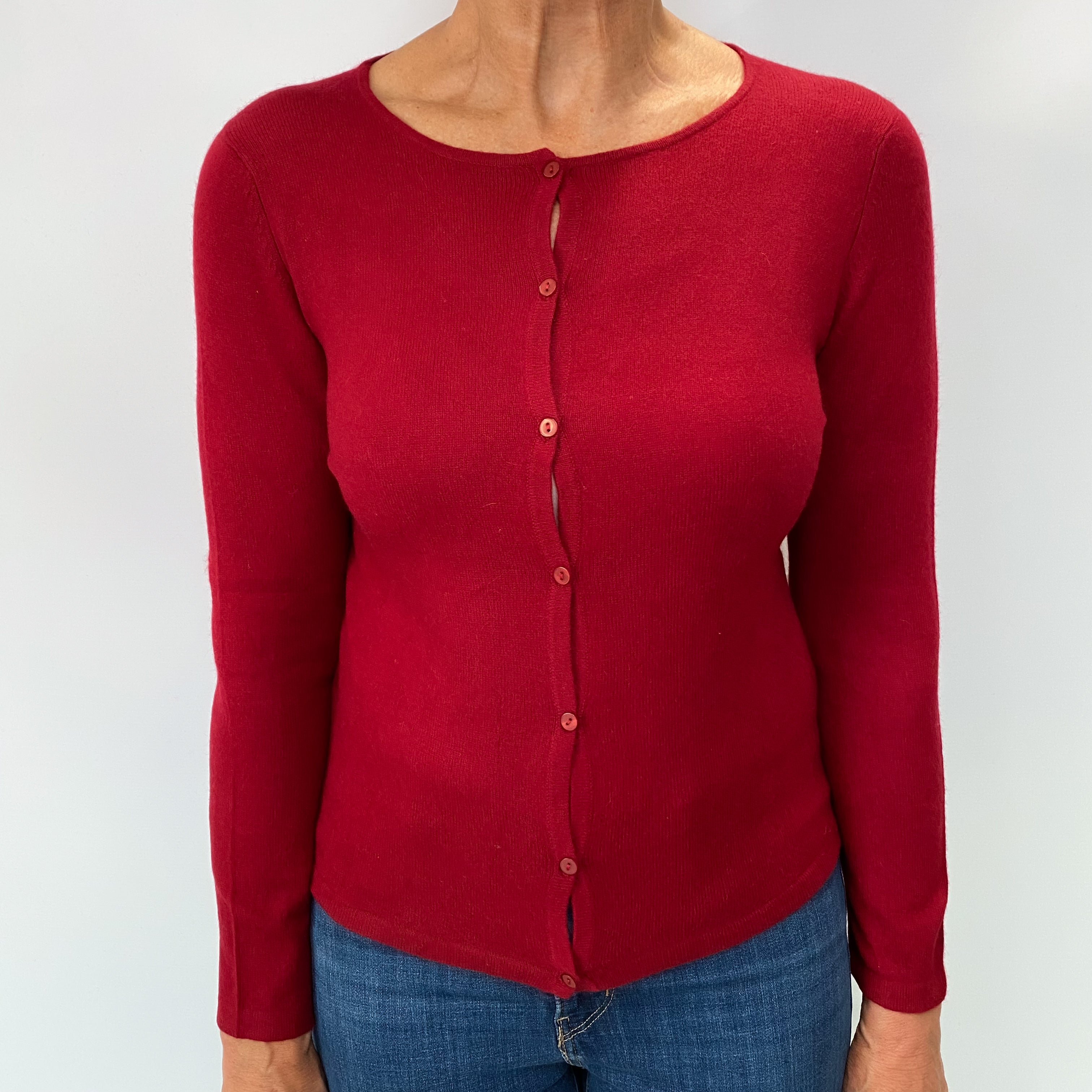 Crimson Red Cashmere Crew Neck Cardigan Medium