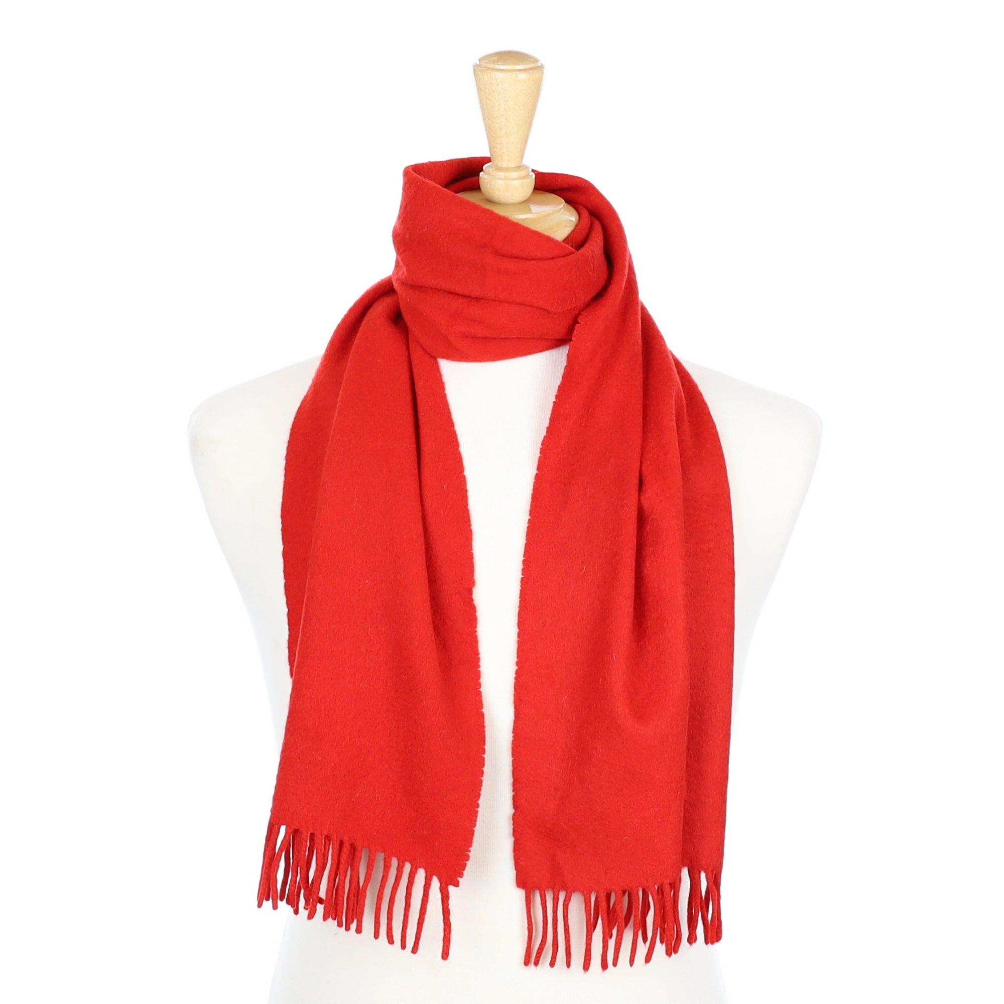 Johnstons Scottish Vermillion Red Cashmere Fringed Woven Scarf