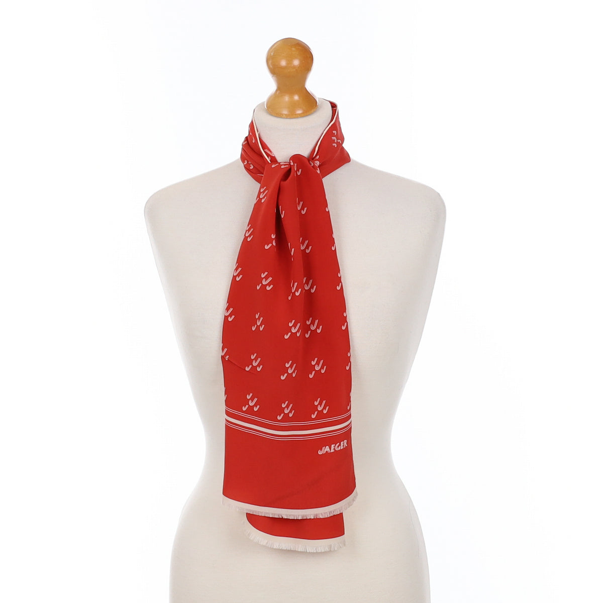 Jaeger Long Red Vintage Silk Scarf