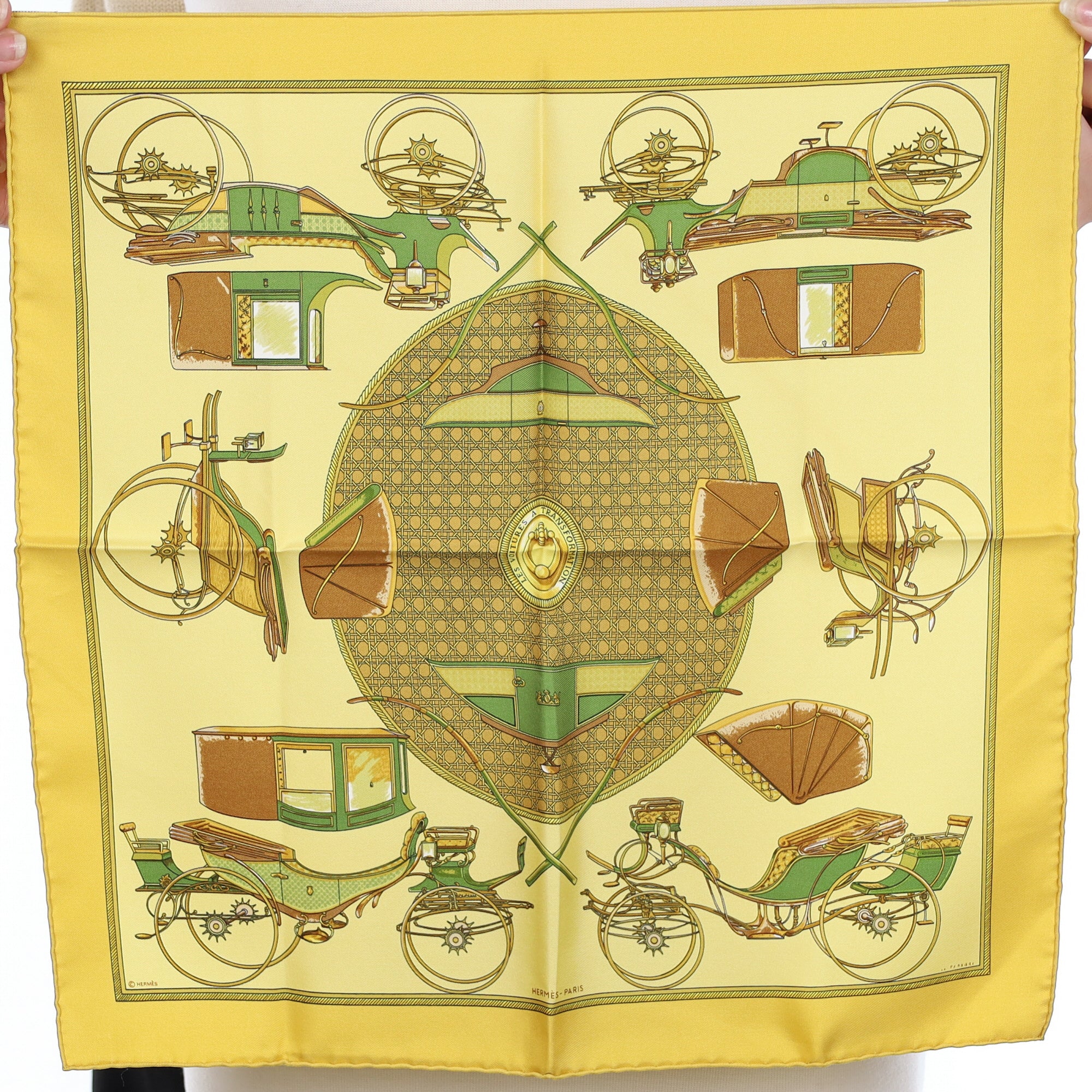 Boxed Hermès Les Voitures a Transformation Silk Scarf