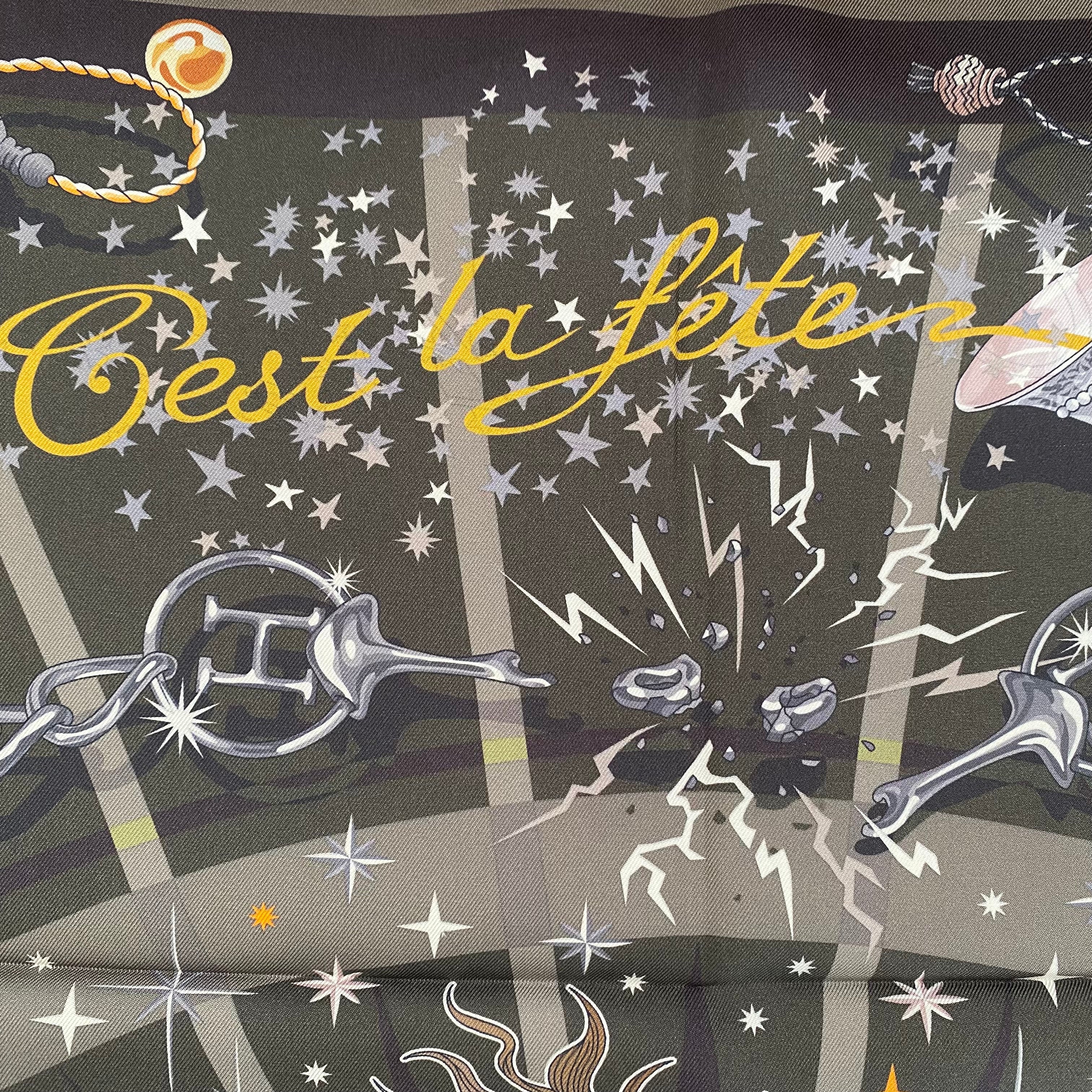 Hermès Cest La Fête Double Sided Silk Scarf Grail
