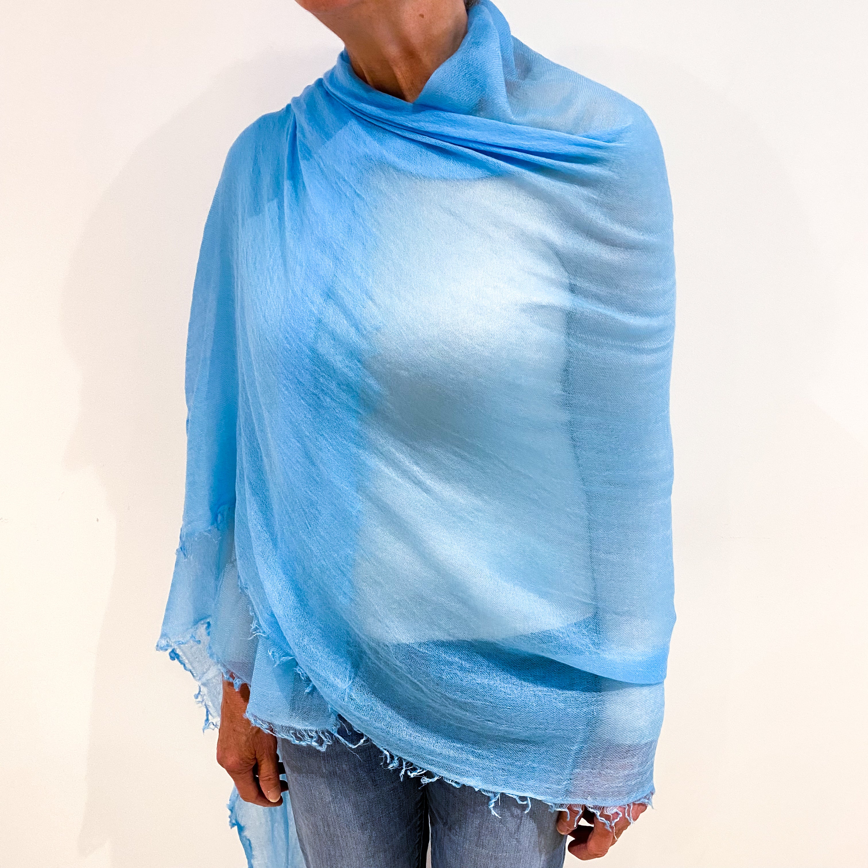 Aqua Blue Cashmere Delicate Woven Wrap