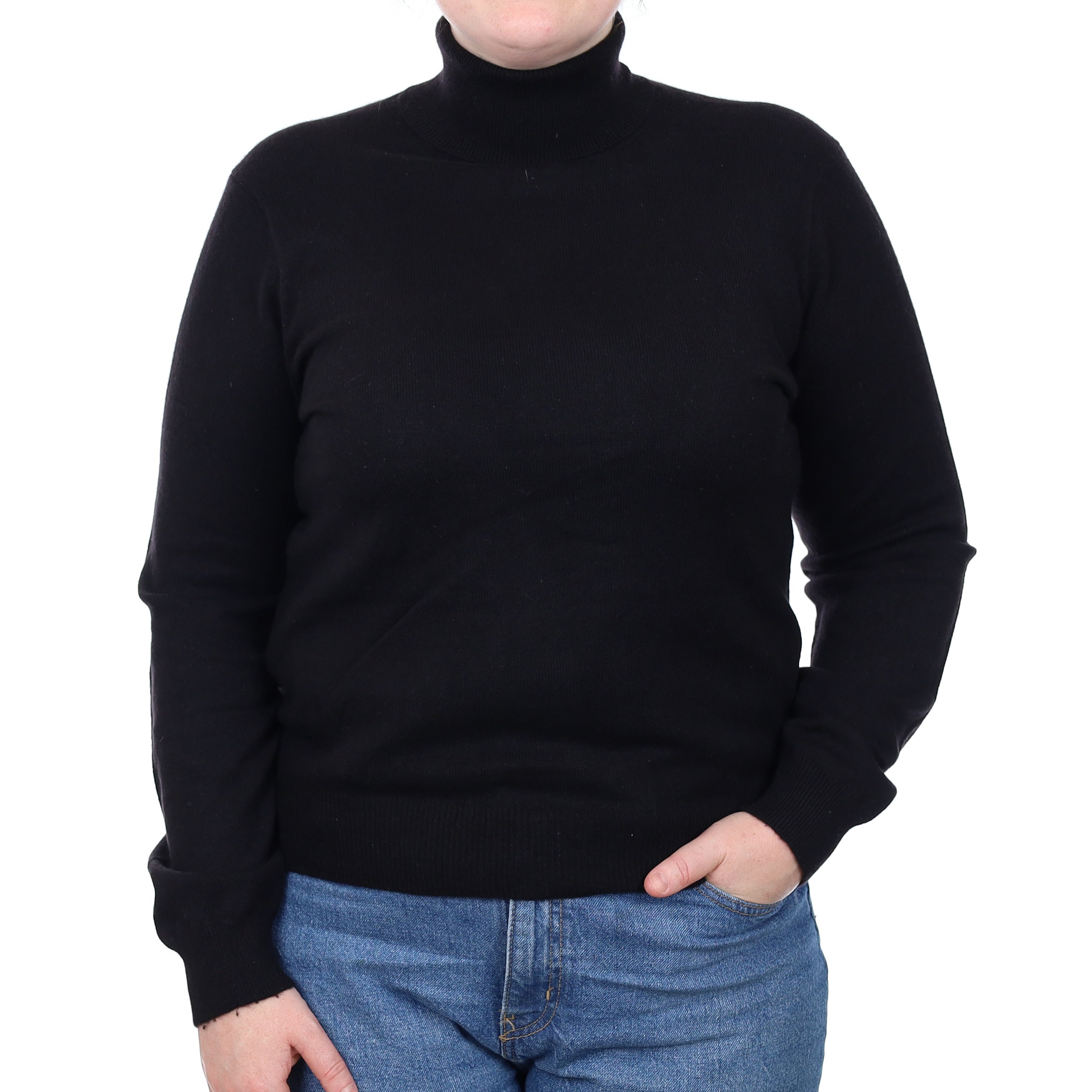 Black Cashmere Polo Neck Jumper Large