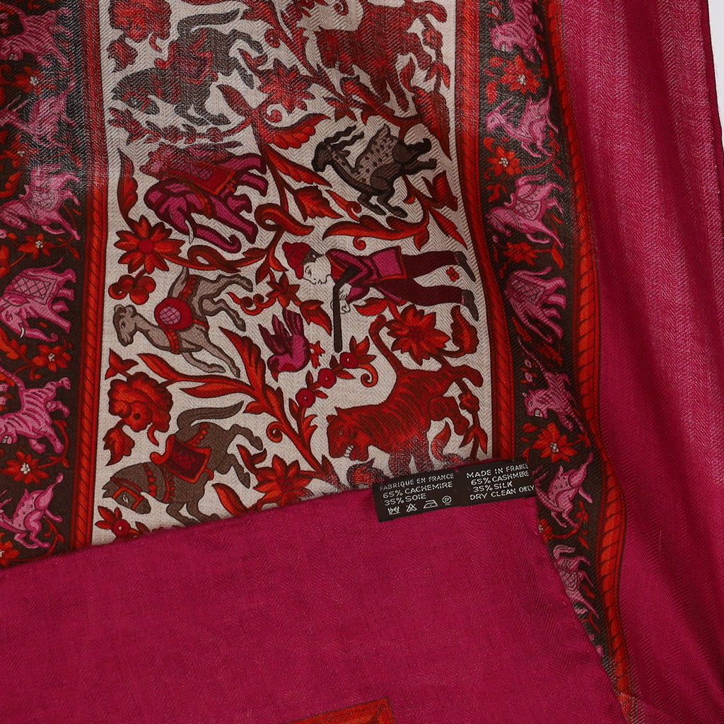 Pristine Hermès Chasse En Inde Cashmere Blend Silk Scarf